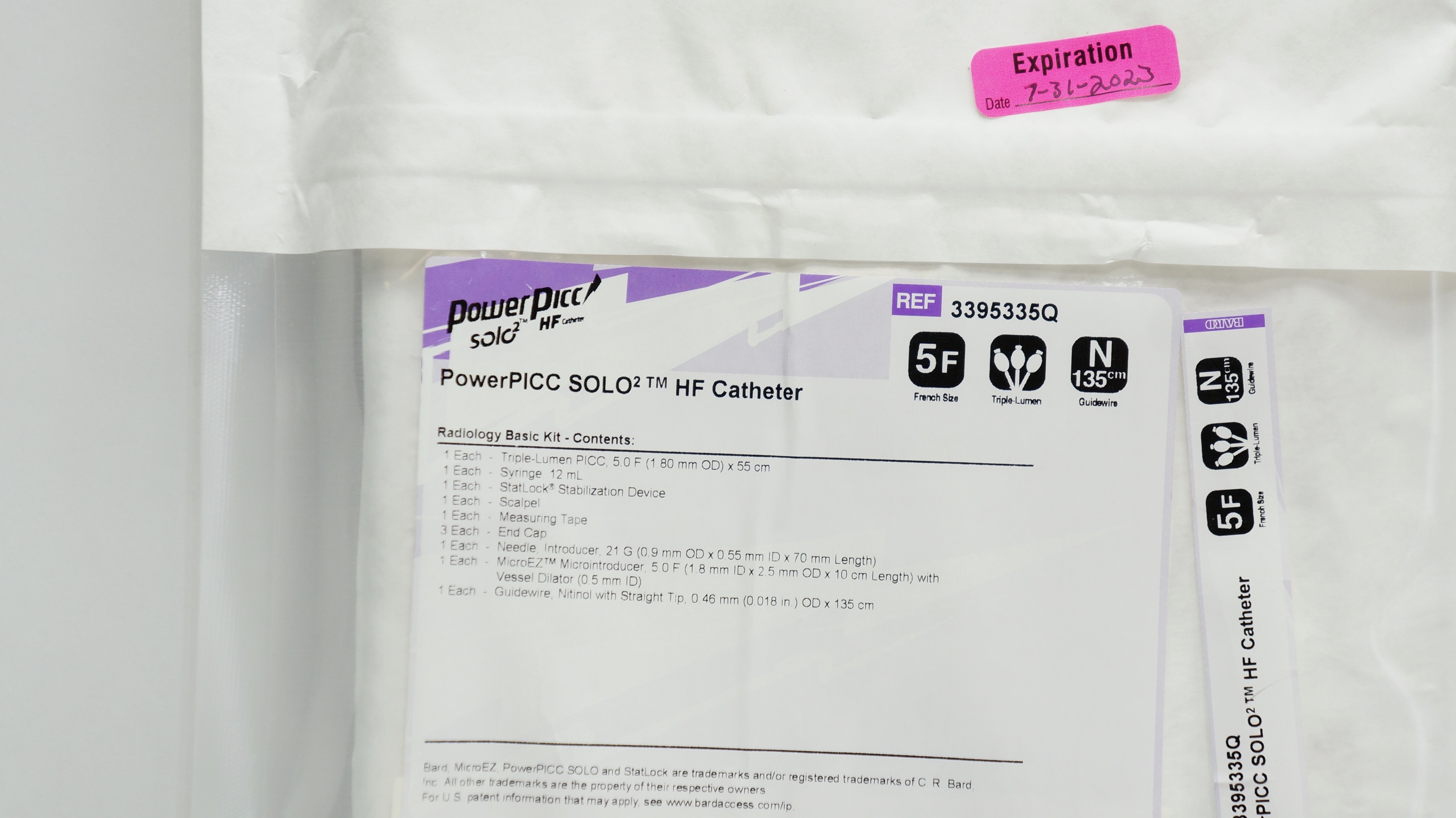 Bard 3395335Q PowerPICC SOLO HF Cath. 5F x 135cm Radiology Basic Kit (x)
