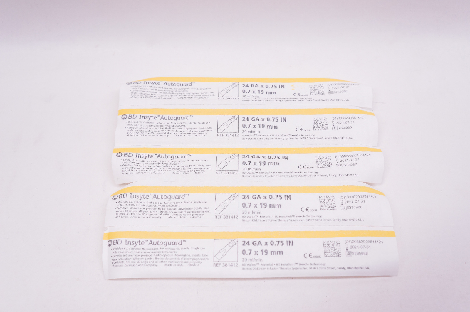 BD 381412 Insyte Autoguard Shielded IV Cath. 24 GA x 0.75 inch - Lot of 5