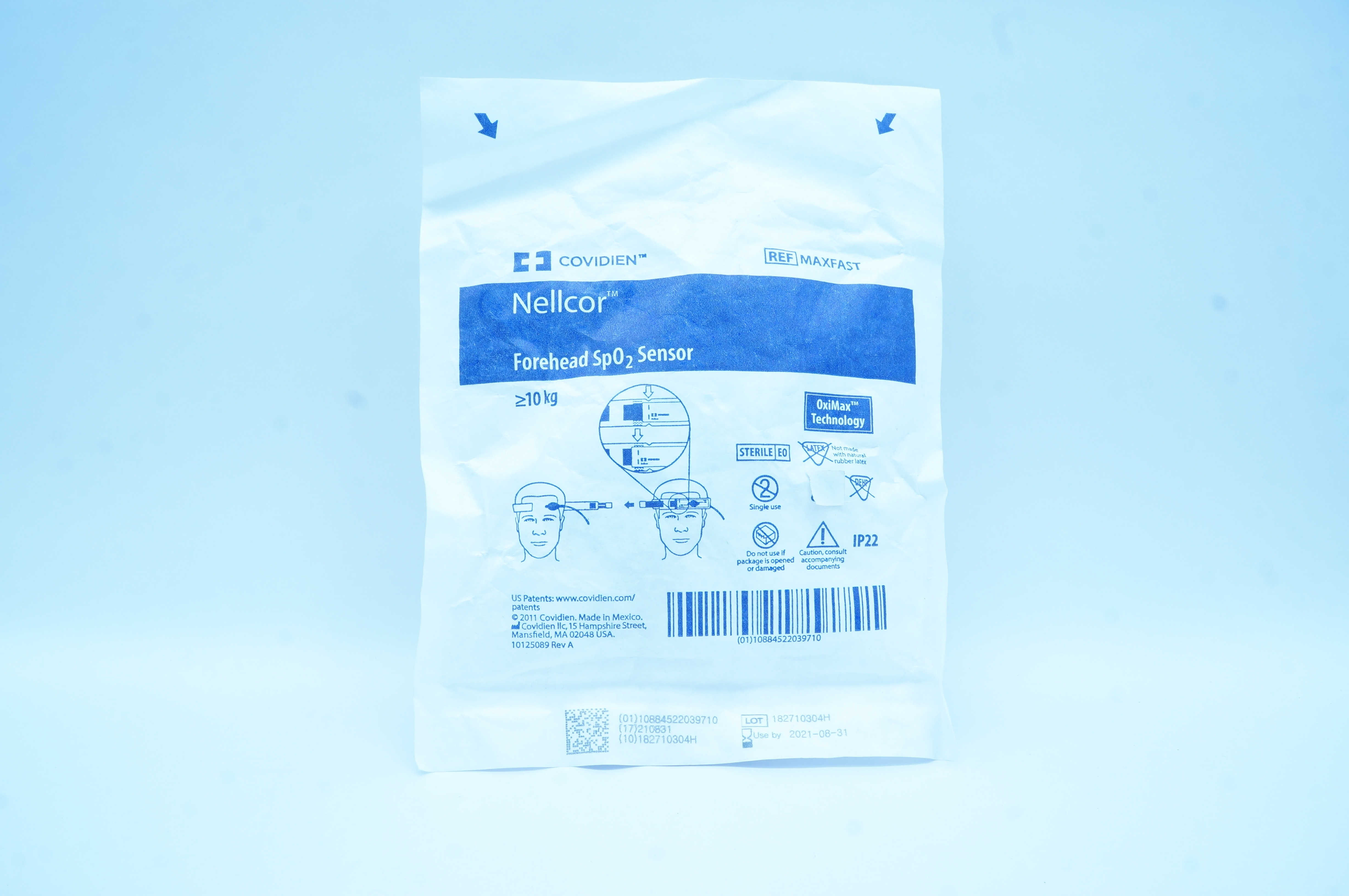 Covidien MAXFAST Nellcor Forehead SP02 Sensor OxiMax Technology ≥ 10 kg