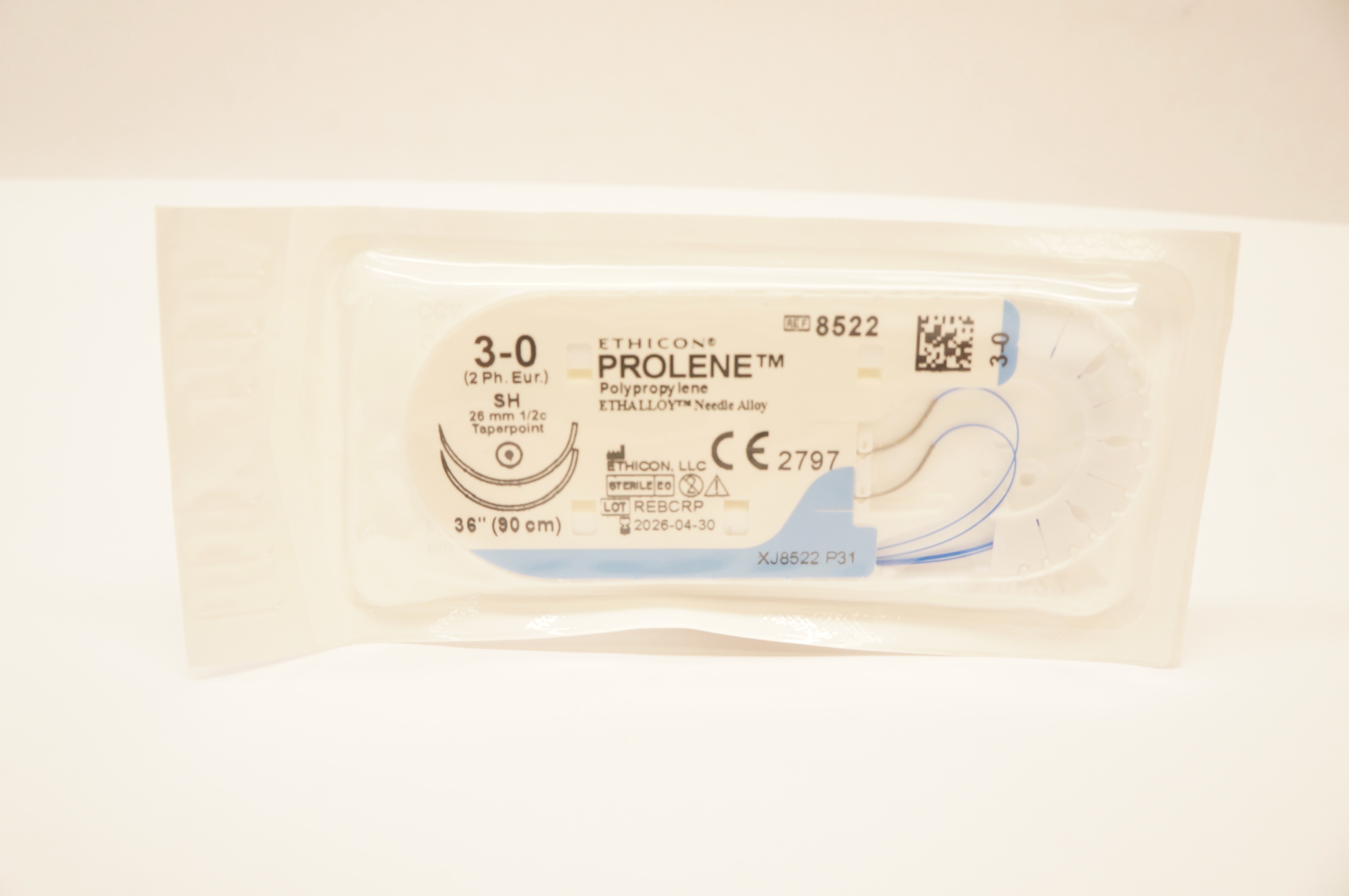 Ethicon 8522 3-0 PROLENE Polypropylene Stre SH 26mm 1/2c Taperpoint, 36inch