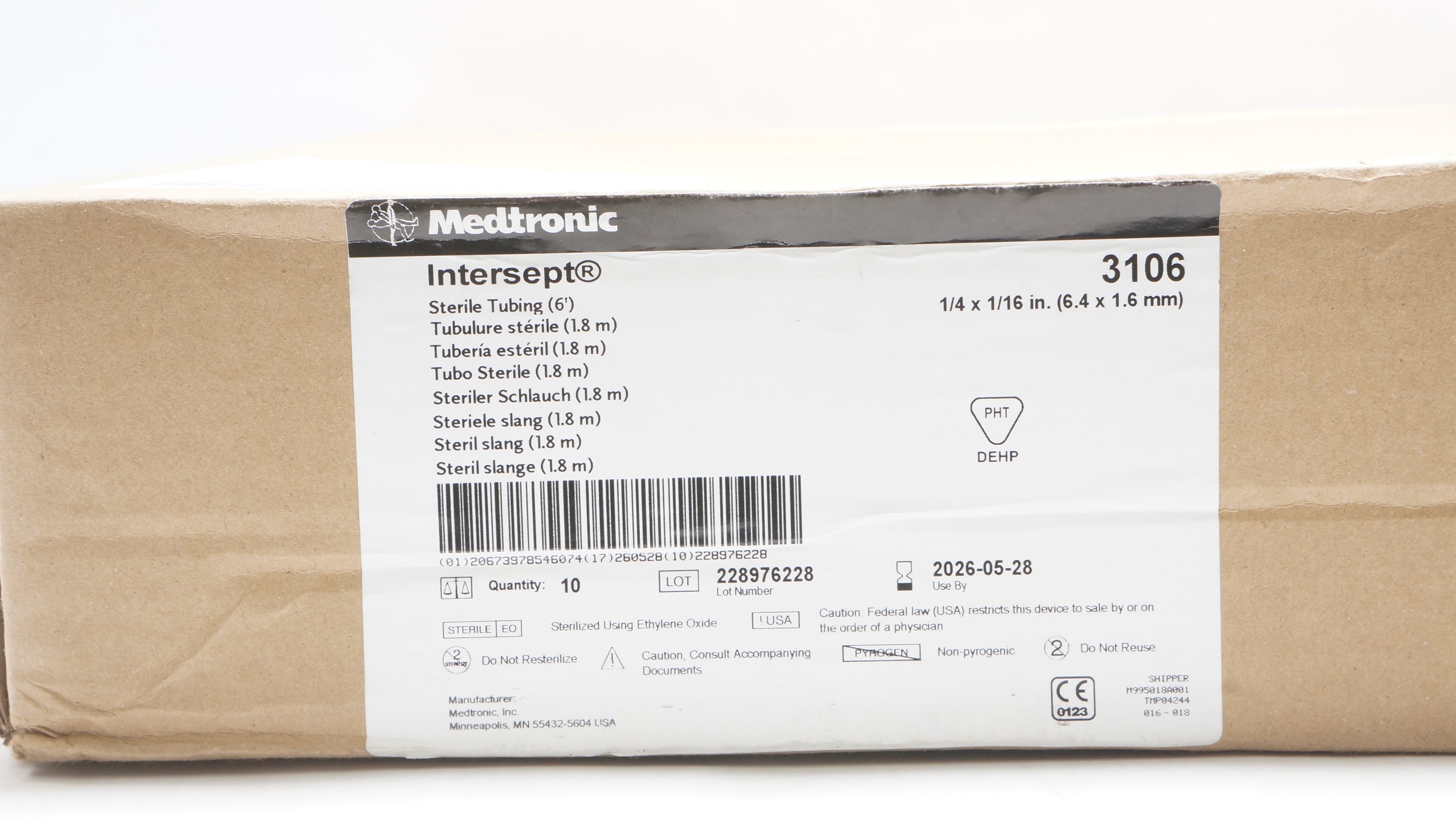 Medtronic 3106 Intersept Sterile Tubing 6ft. x 1/84 x 1/16inch - Case of 10