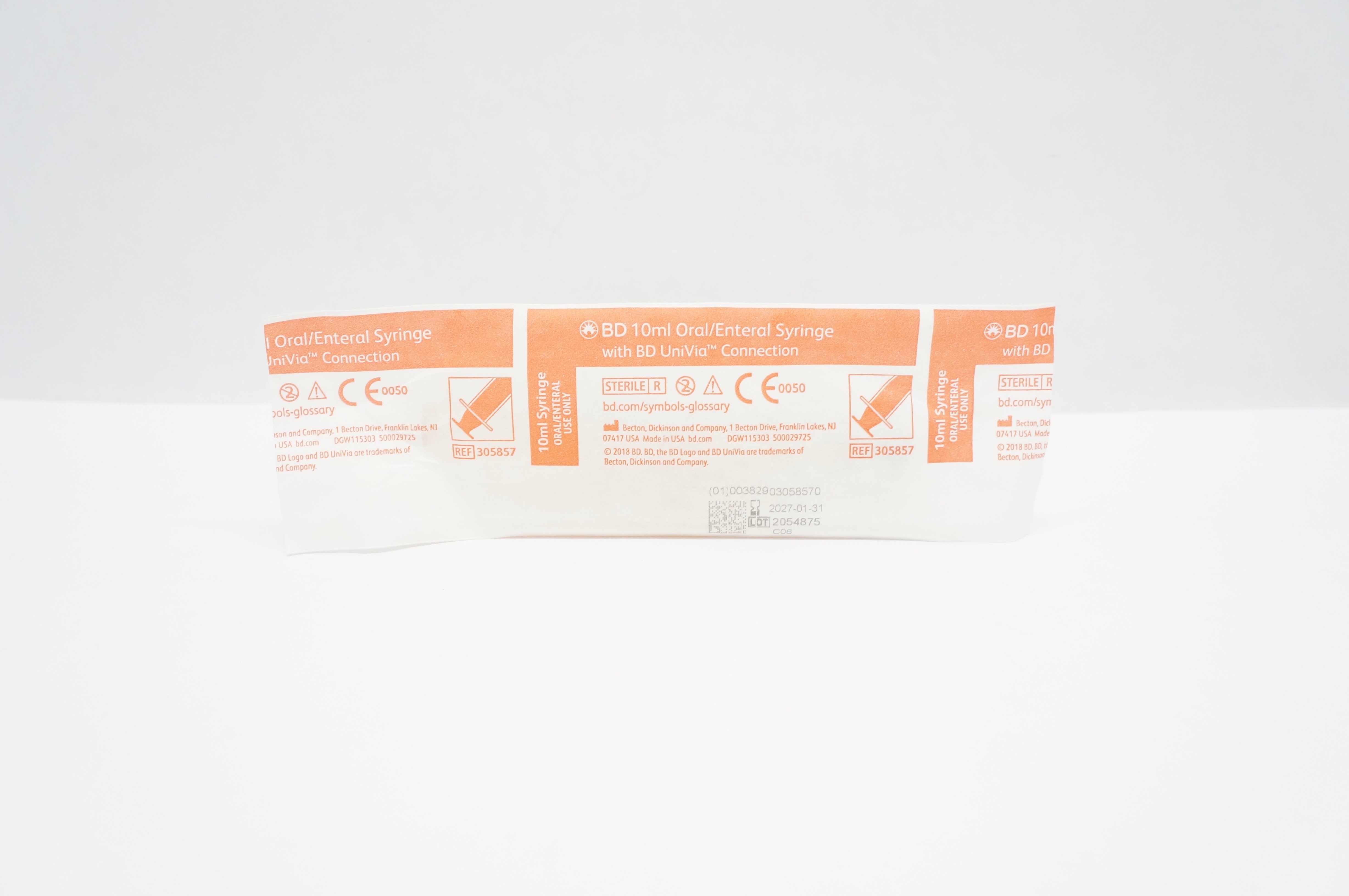 BD 305857 10ml Oral/Enteral Syringe w/UniVia Connection
