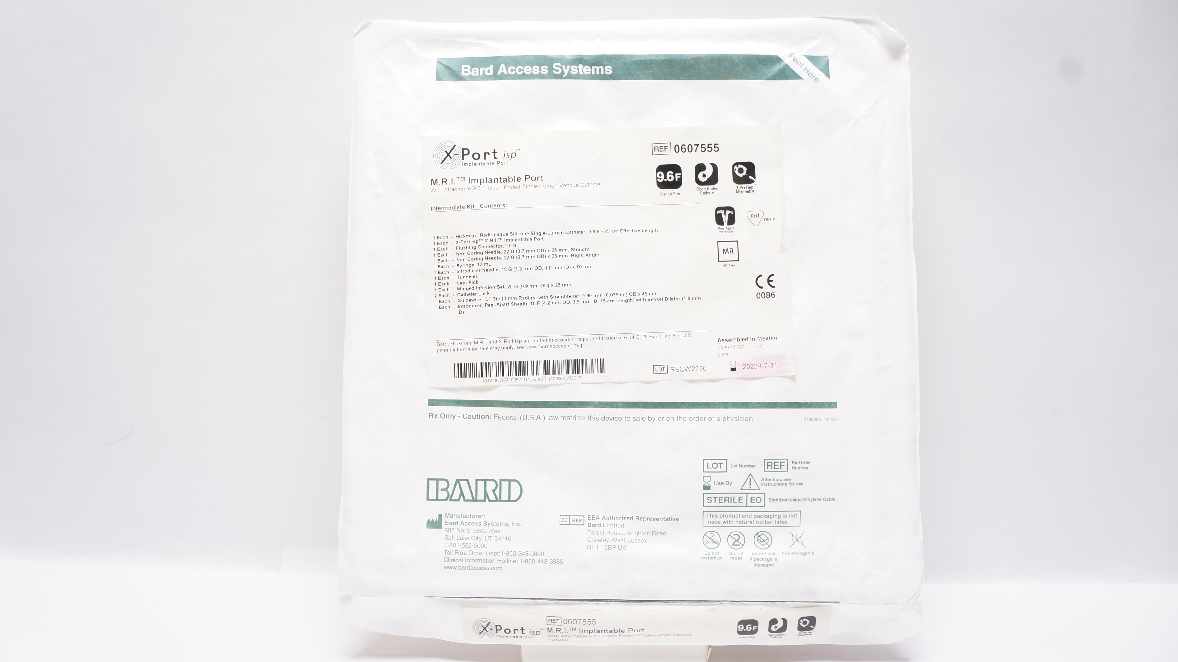 Bard 0607555 X-Port isp M.R.I. Implantable Port Intermediate Kit 9.6F (x)