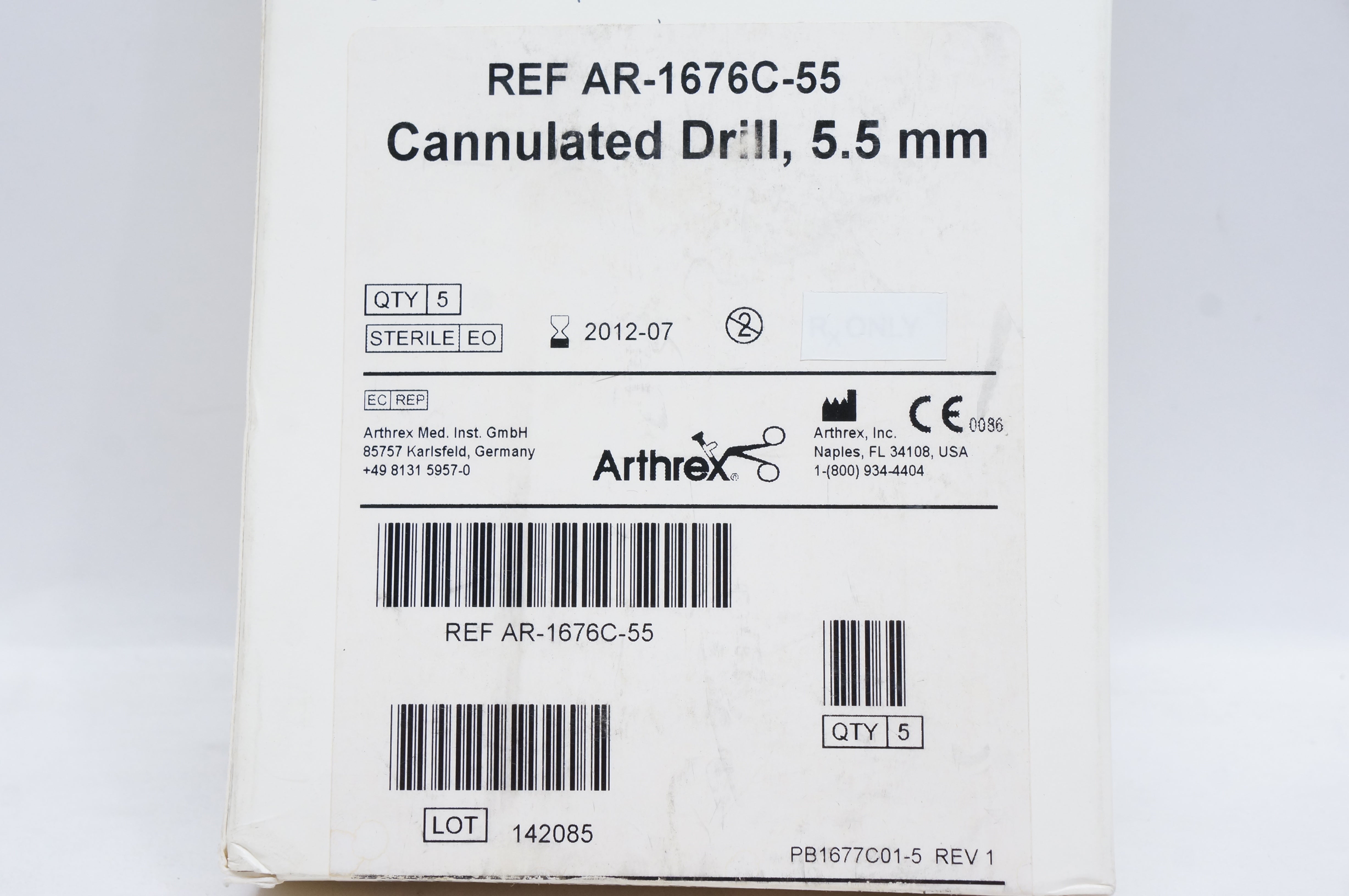 Arthrex AR-1676C-55 Cannulated Drill, 5.5mm (x) - Box of 5