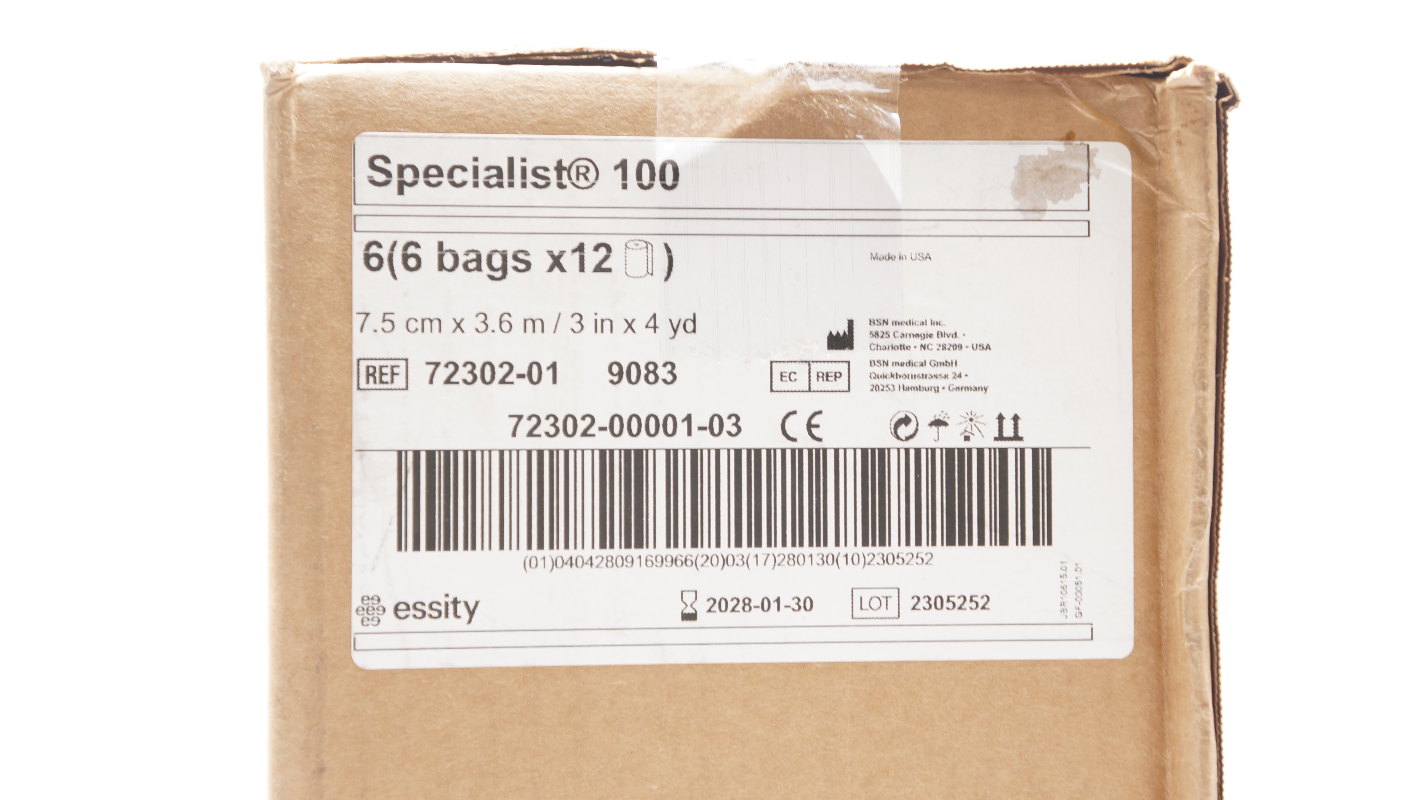 BSN 72302-01 Specialist 100 Cotton Undercast Padding 3inch x 4yd - Box of 72