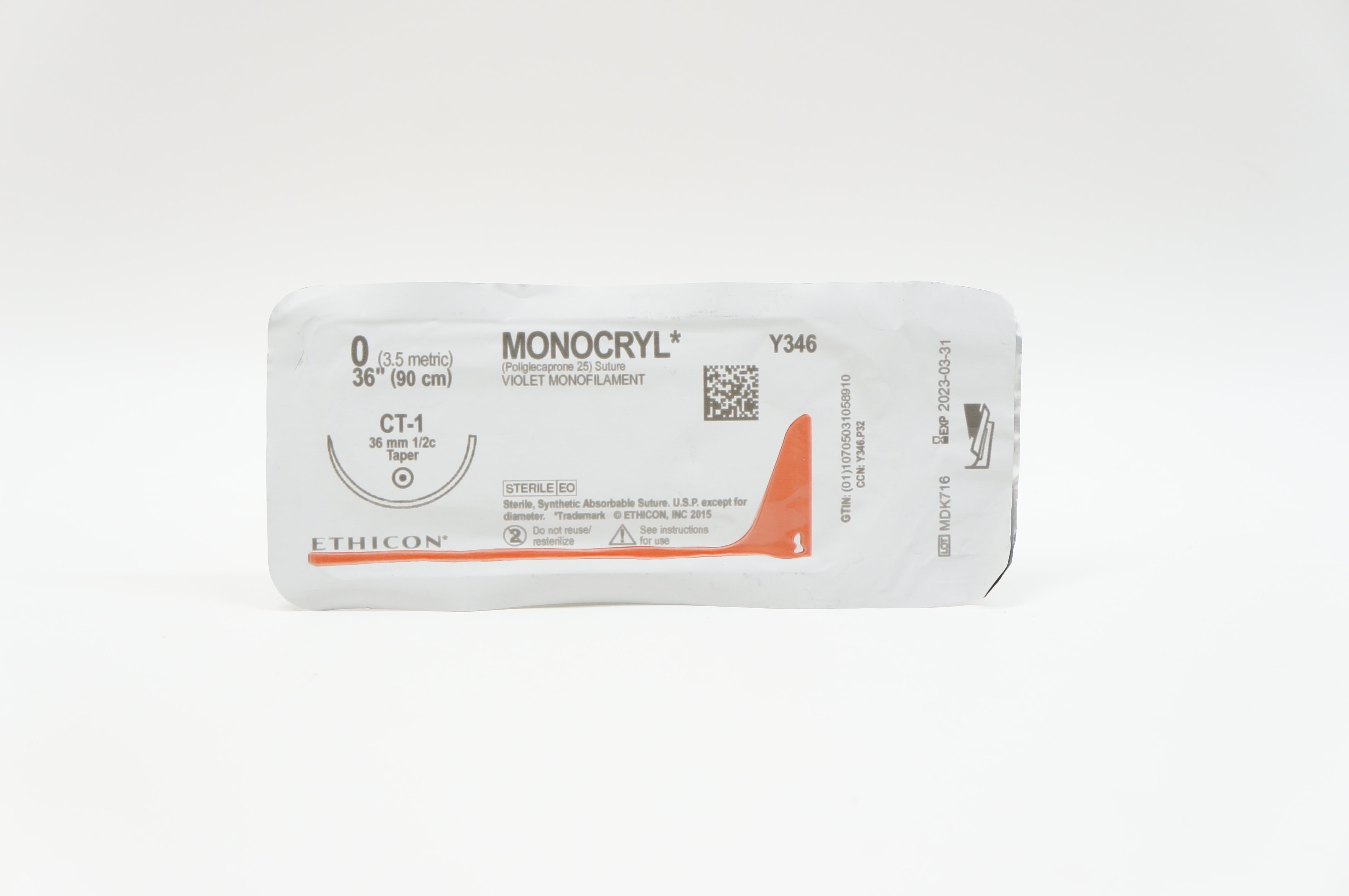 Ethicon Y346 0 MONOCRYL, CT-1, 36mm 1/2c Taper, 36inch