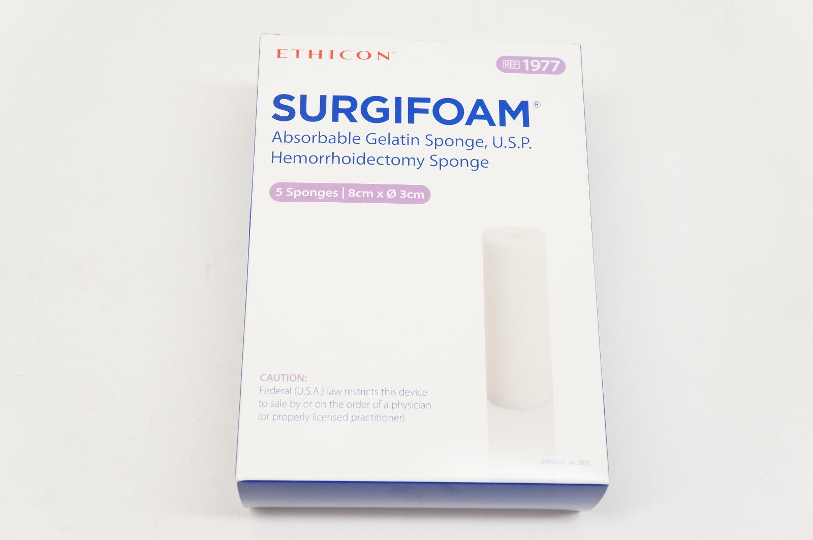 Ethicon 1977 SURGIFOAM Absorbable Gelatin Sponge 8cm x 3cm - Box of 5