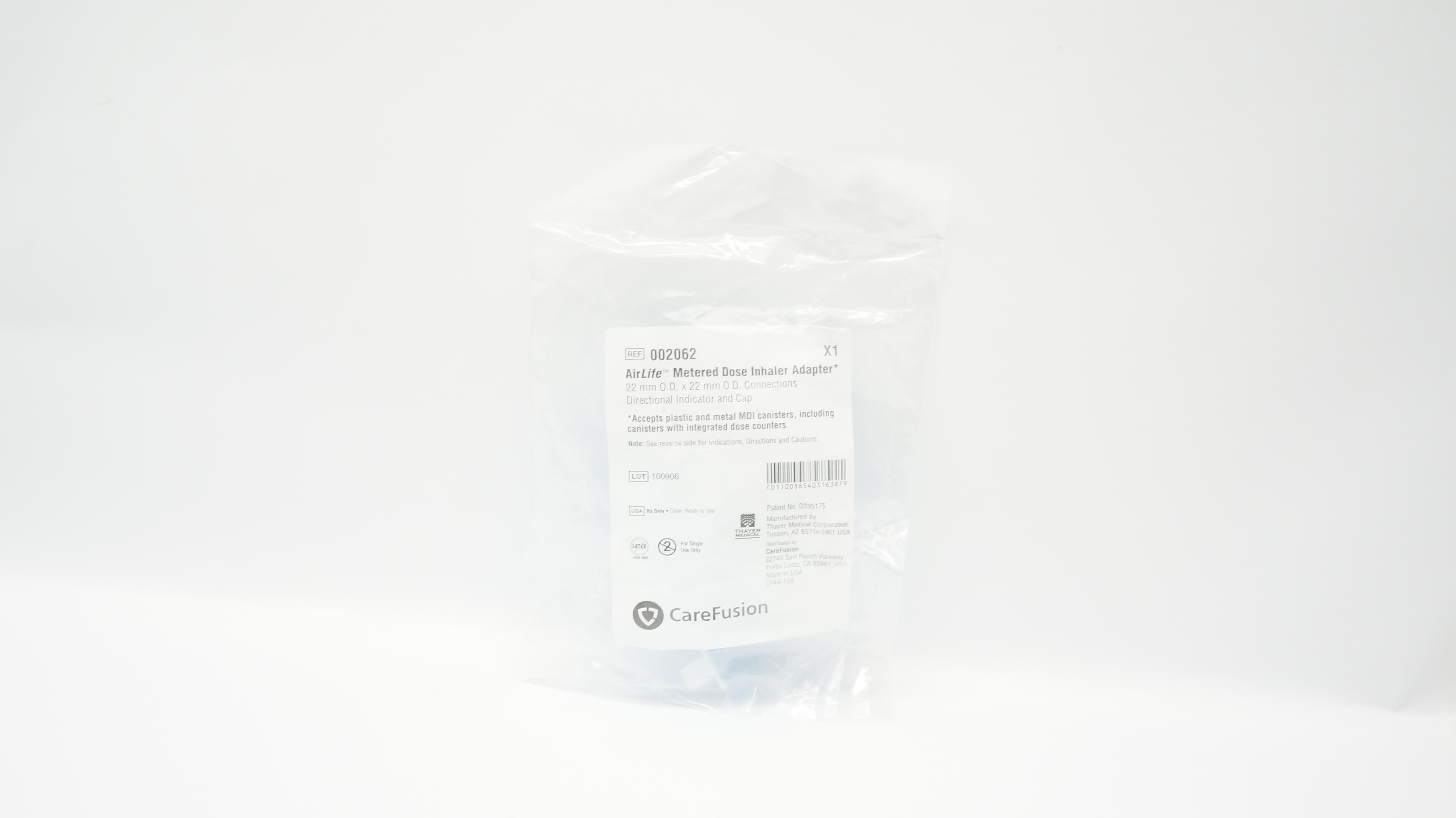 CareFusion 002062 AirLife Metered Dose Inhaler Adapter 22mm x 22mm