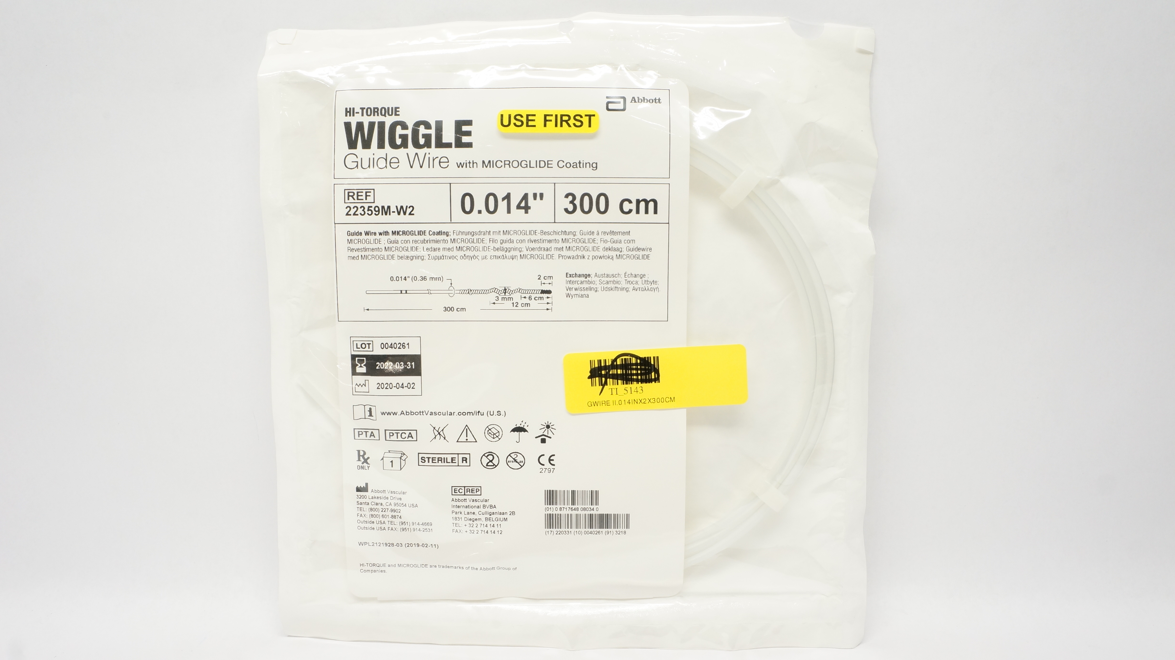 Abbott 22359M-W2 Hi-Torque Wiggle Guide Wire 0.014inch x 300cm (x)