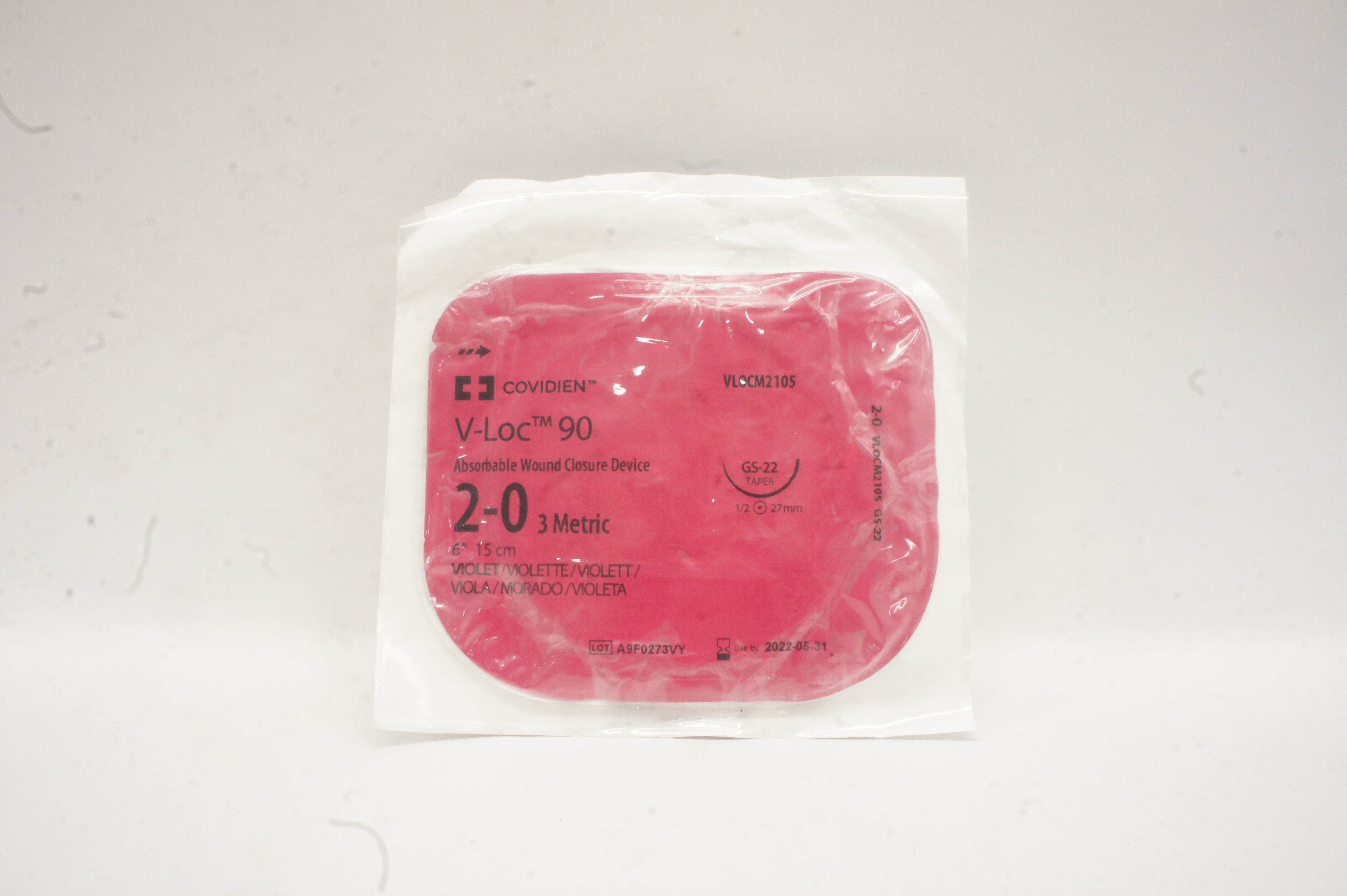 Covidien VLOCM2105 2-0 V-Loc 90 Absrobable Wound, GS-22, 1/2 27mm, 6inch