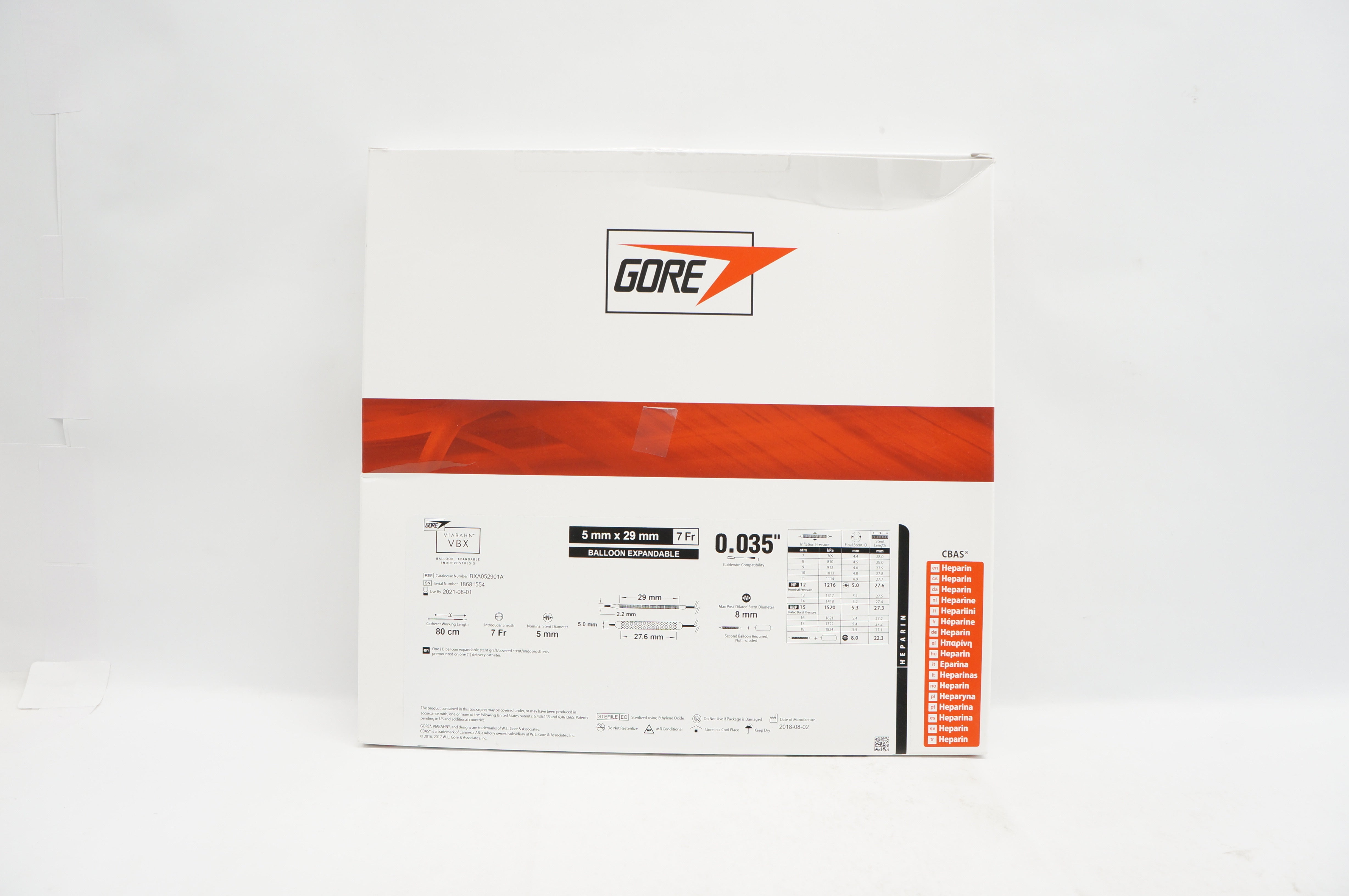 Gore BXA052901A VIABAHN VBX Balloon Expandable Endoprosthesis 5 x29mm x 7Fr. (x)