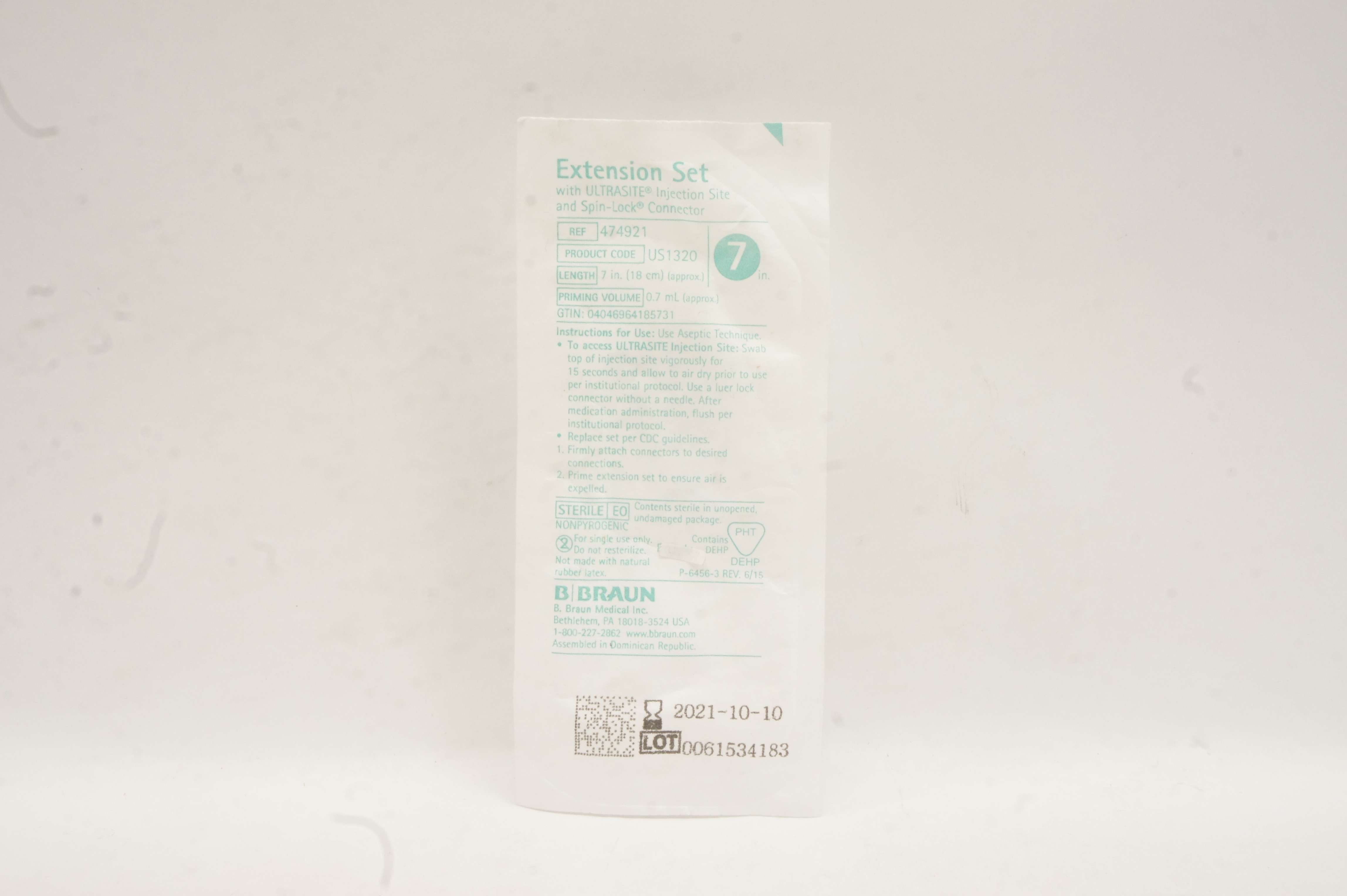 B.Braun 474921 Extension Set ULTRASITE Injection Site & SPIN-LOCK Connector 7in