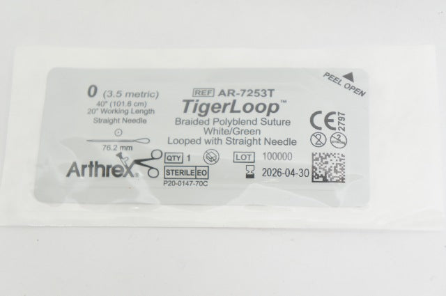 Arthrex AR-7253T #0 TigerLoop Braided Polyblend Stre. 20inch WL w/Straight Ndle.