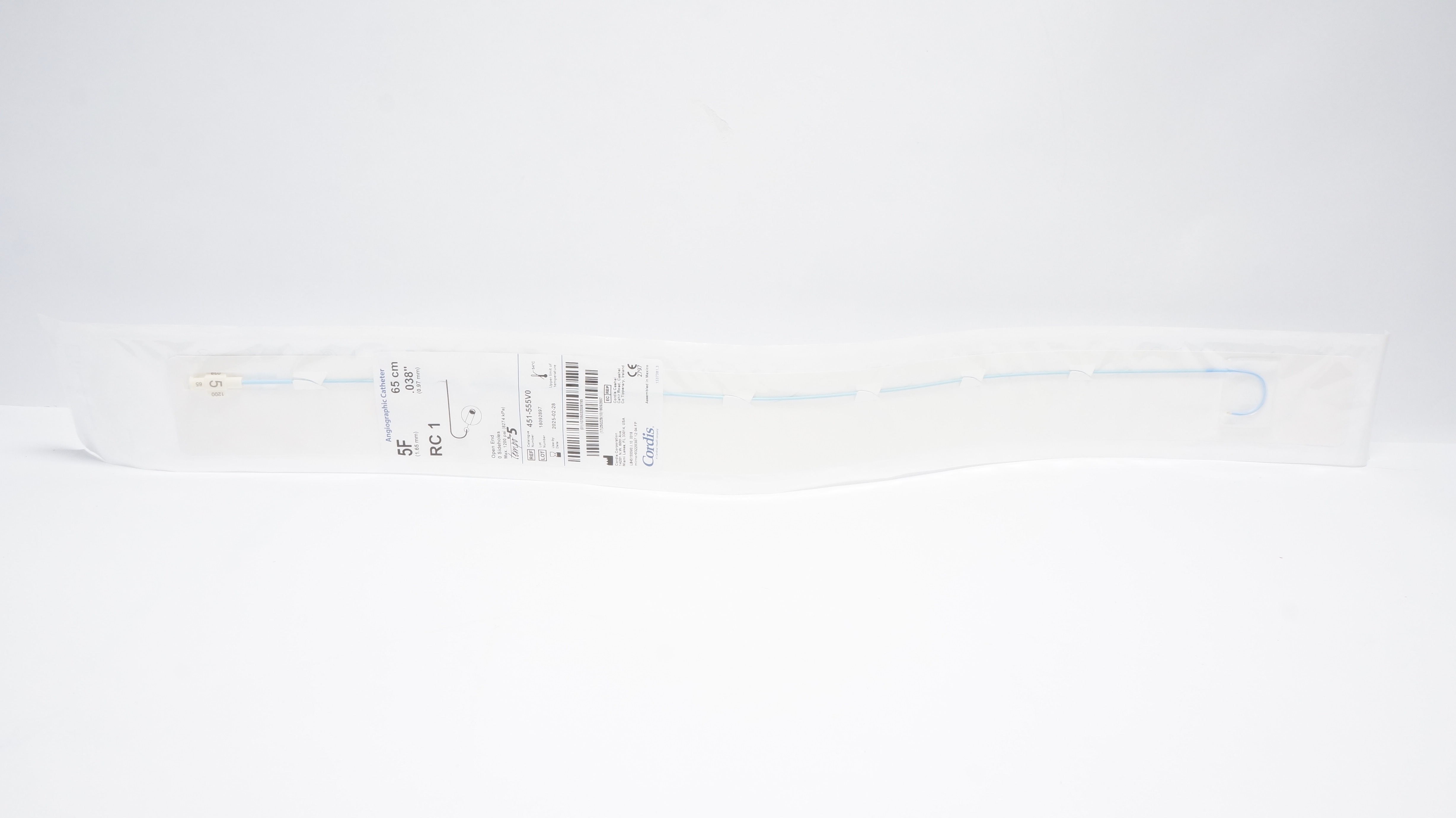 Cordis 451-555V0 Angiographic Cath. 5F x 65cm x .038In RC 1 Open End(x)