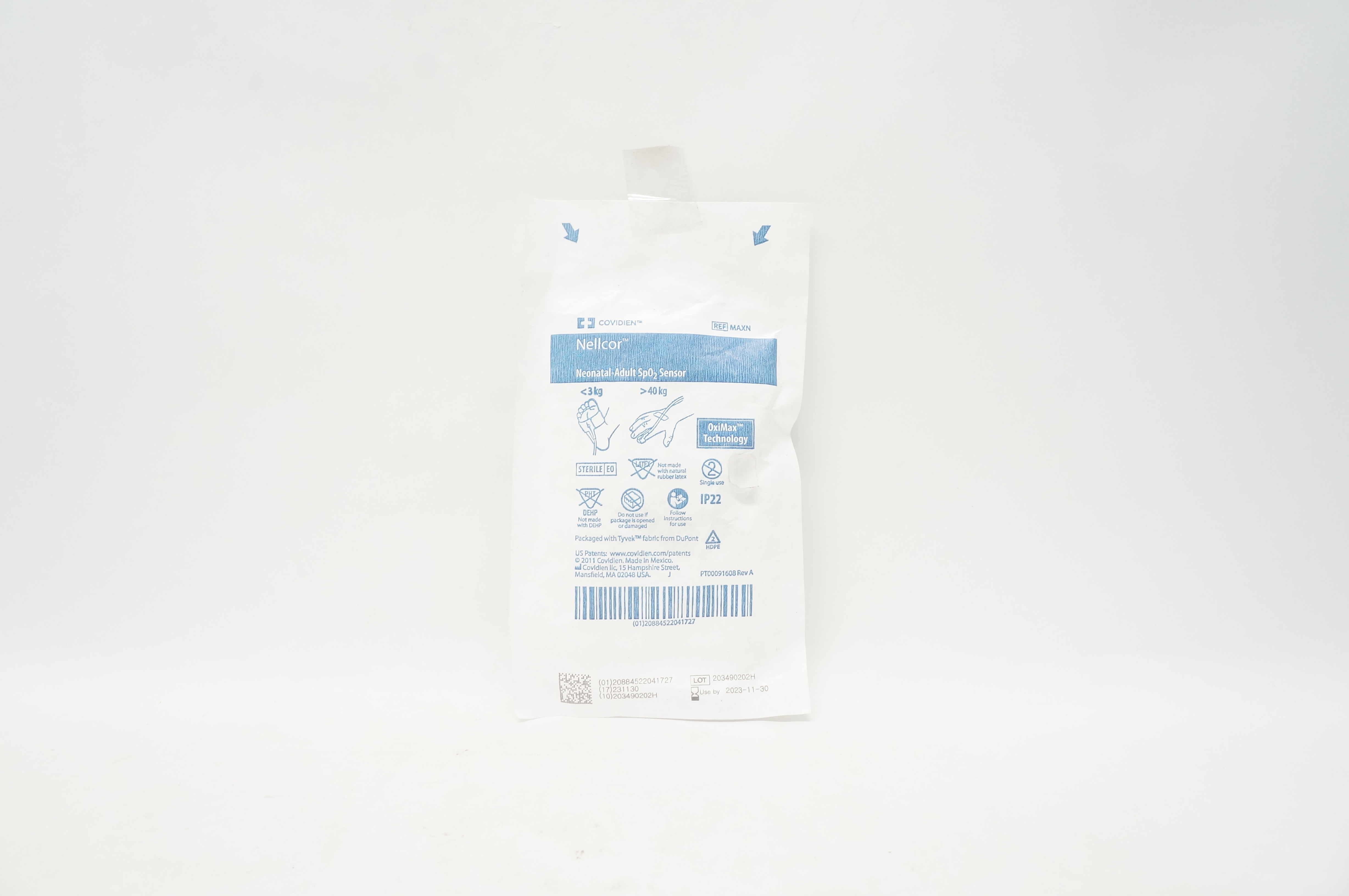 Covidien MAXN Nellcor Neonatal-Adult SpO2 Sensor OxiMax Technology < 3 kg >40 kg