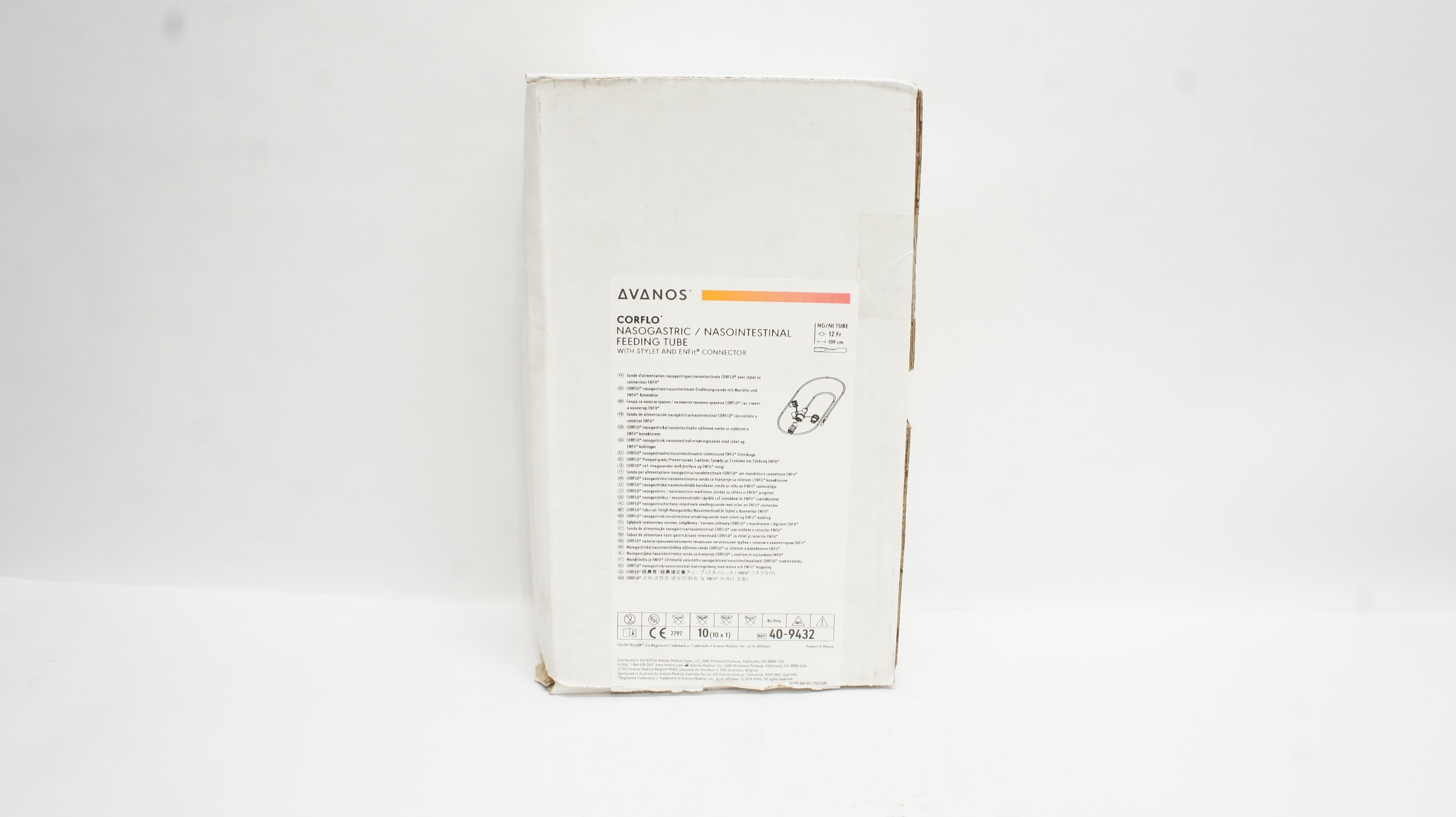 Avanos 40-9432 Corflo Nasogastric/Nasointestinal Feed. Tube 12Frx109cm- Box of 9