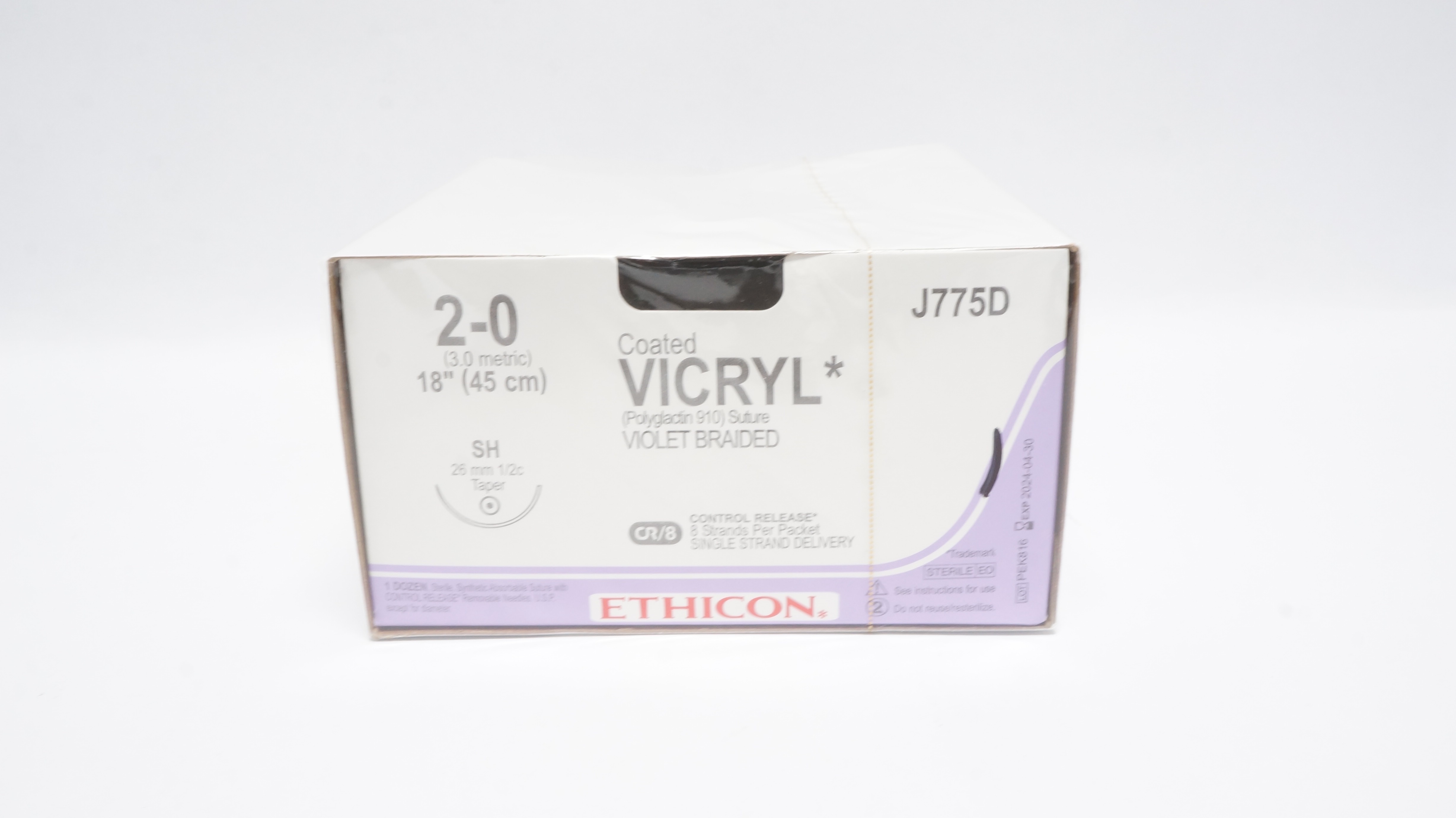 Ethicon J775D 2-0 Coated VICRYL Stre SH 26mm 1/2c Taper 18inch - Box of 12 (x)