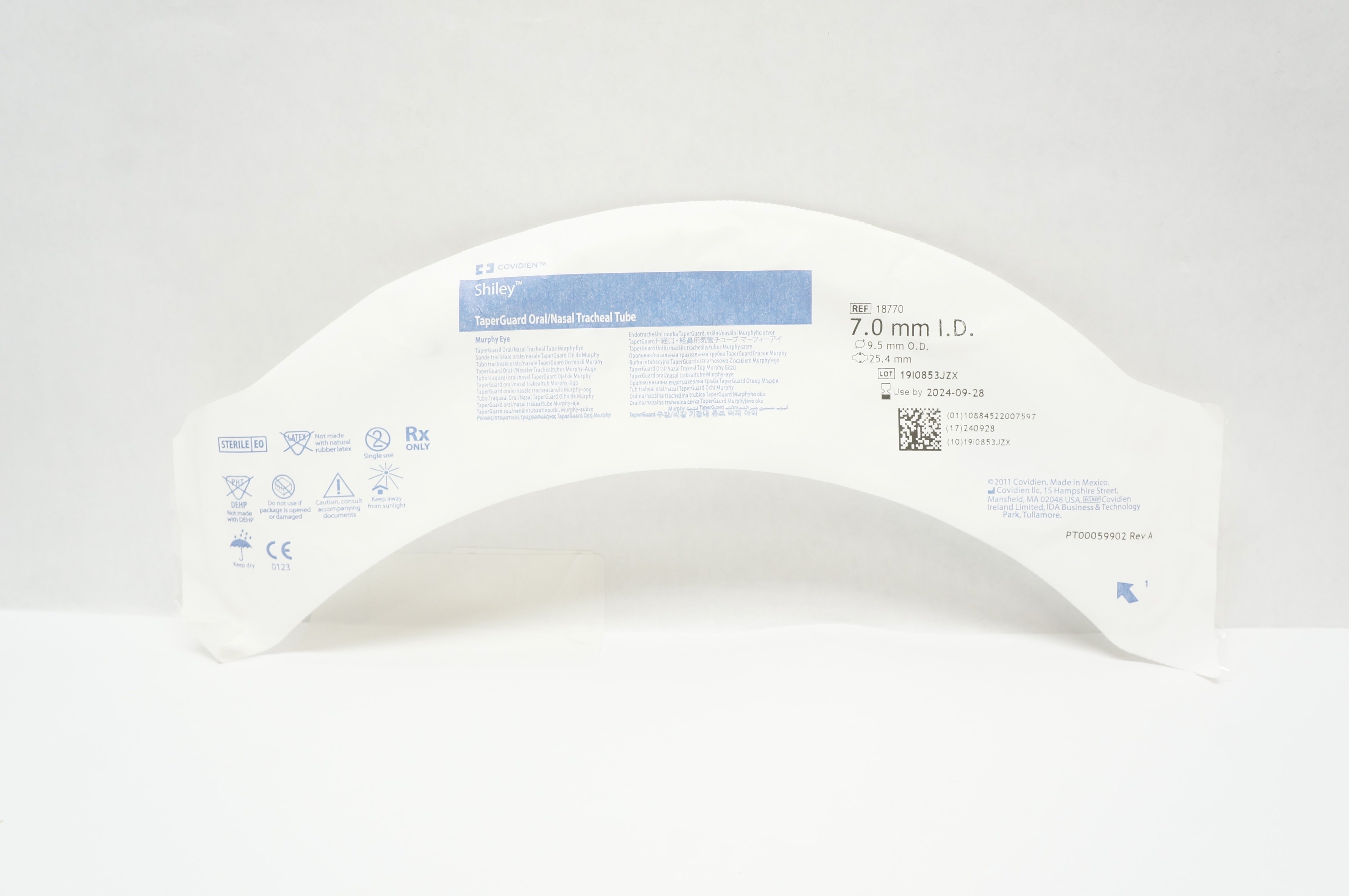 Covidien 18770  Shiley TaperGuard Oral/Nasal Tracheal Tube 7.0mm ID, 9.5mm OD