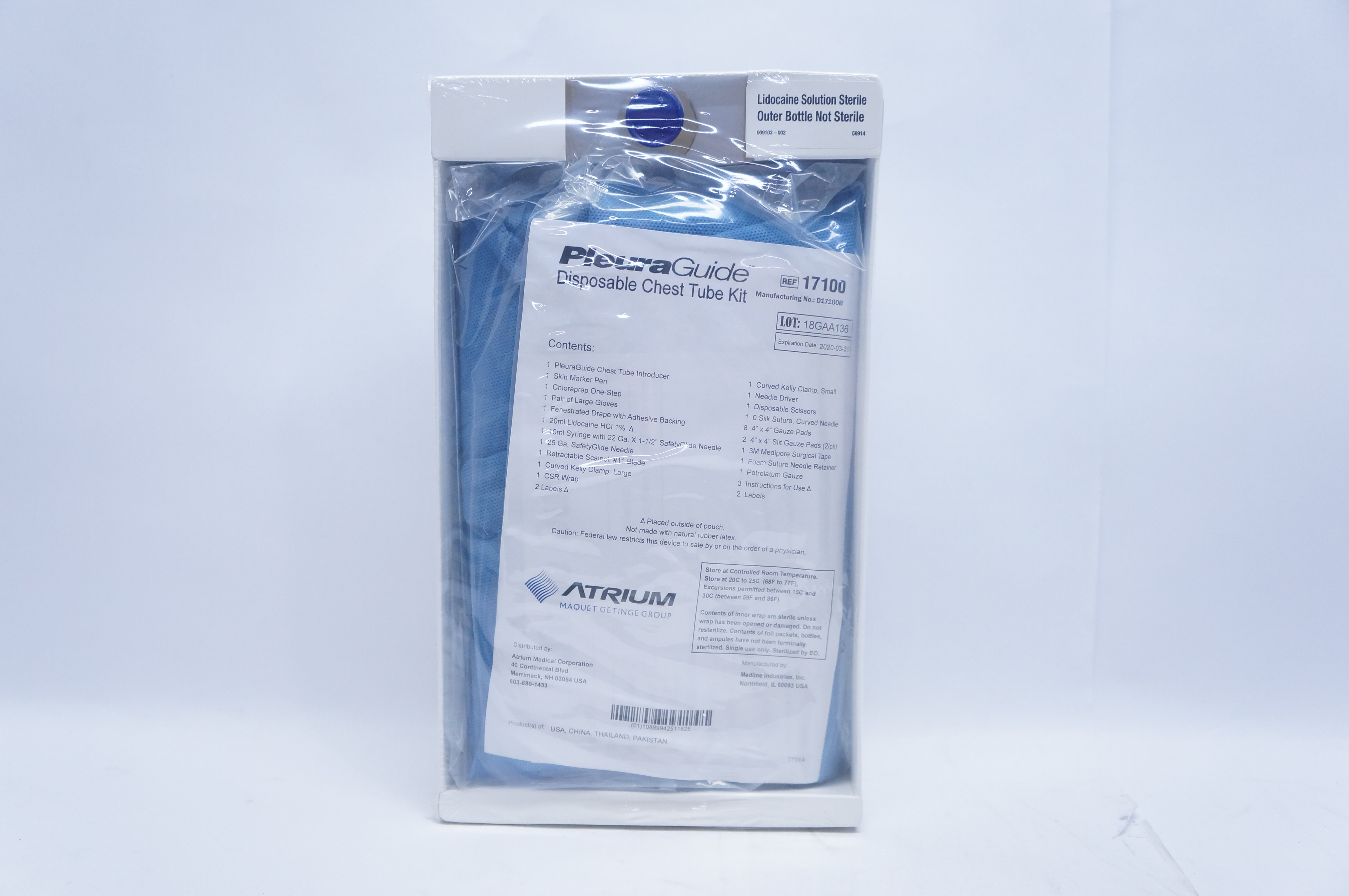 Medline 17100 Atrium PleuraGuide  Disposable Chest Tube Kit (x)