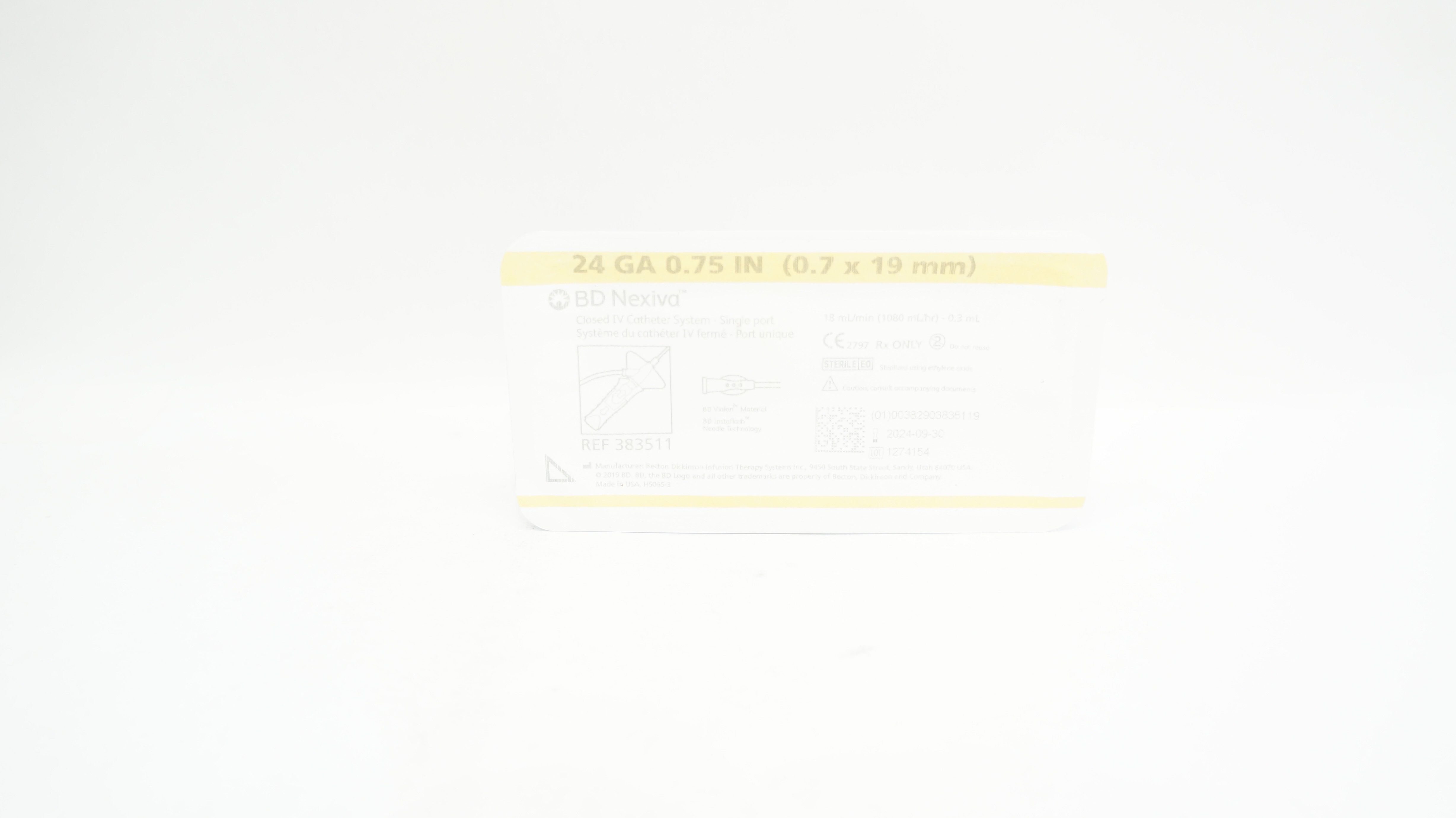 BD 383511 Nexiva Closed IV Cath. System-Single Port 24GA x 0.75inch