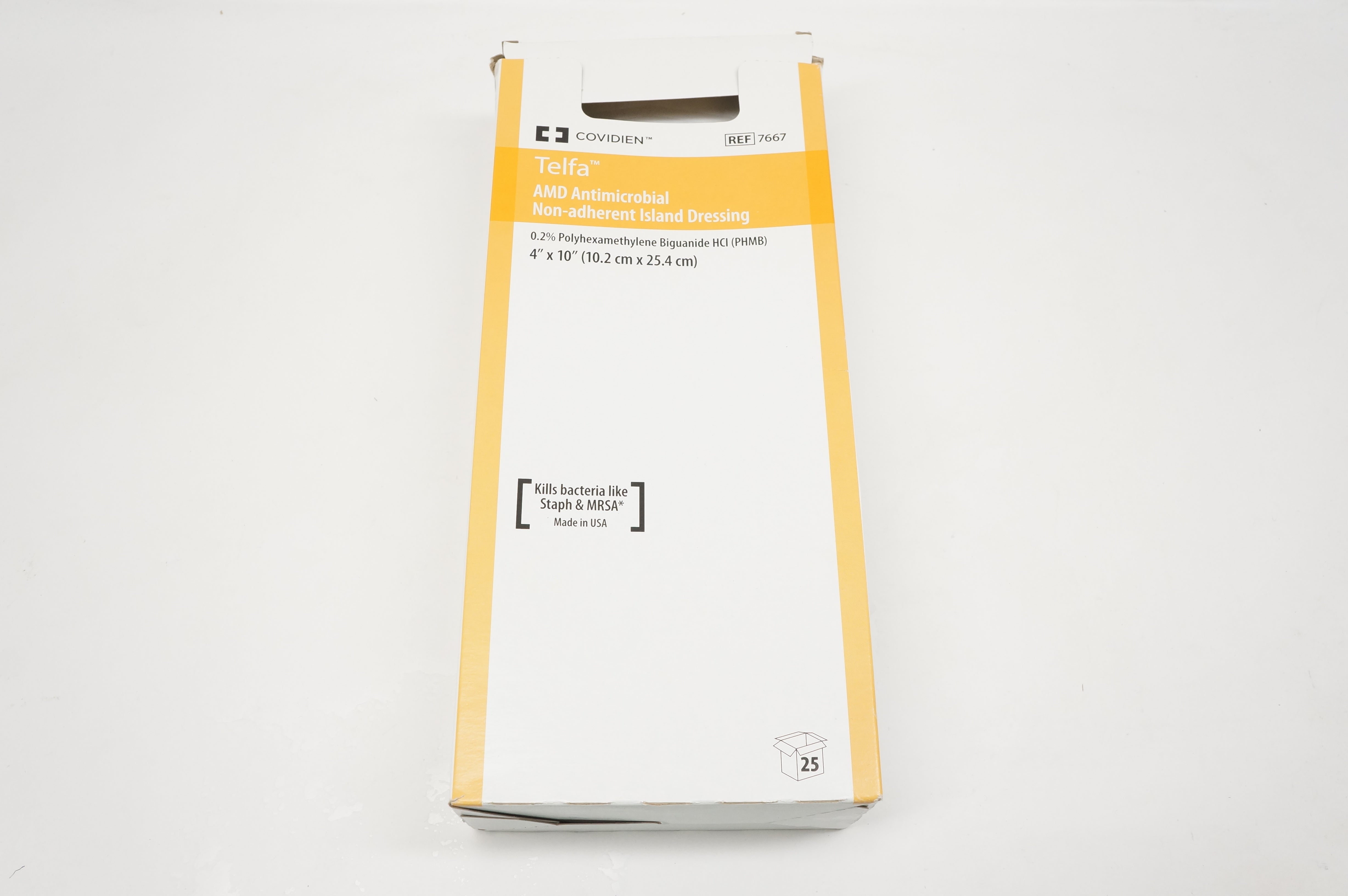 Covidien 7667 Telfa AMD Antimicrobial Island Dressing 4in. x 10in. - Box of 25