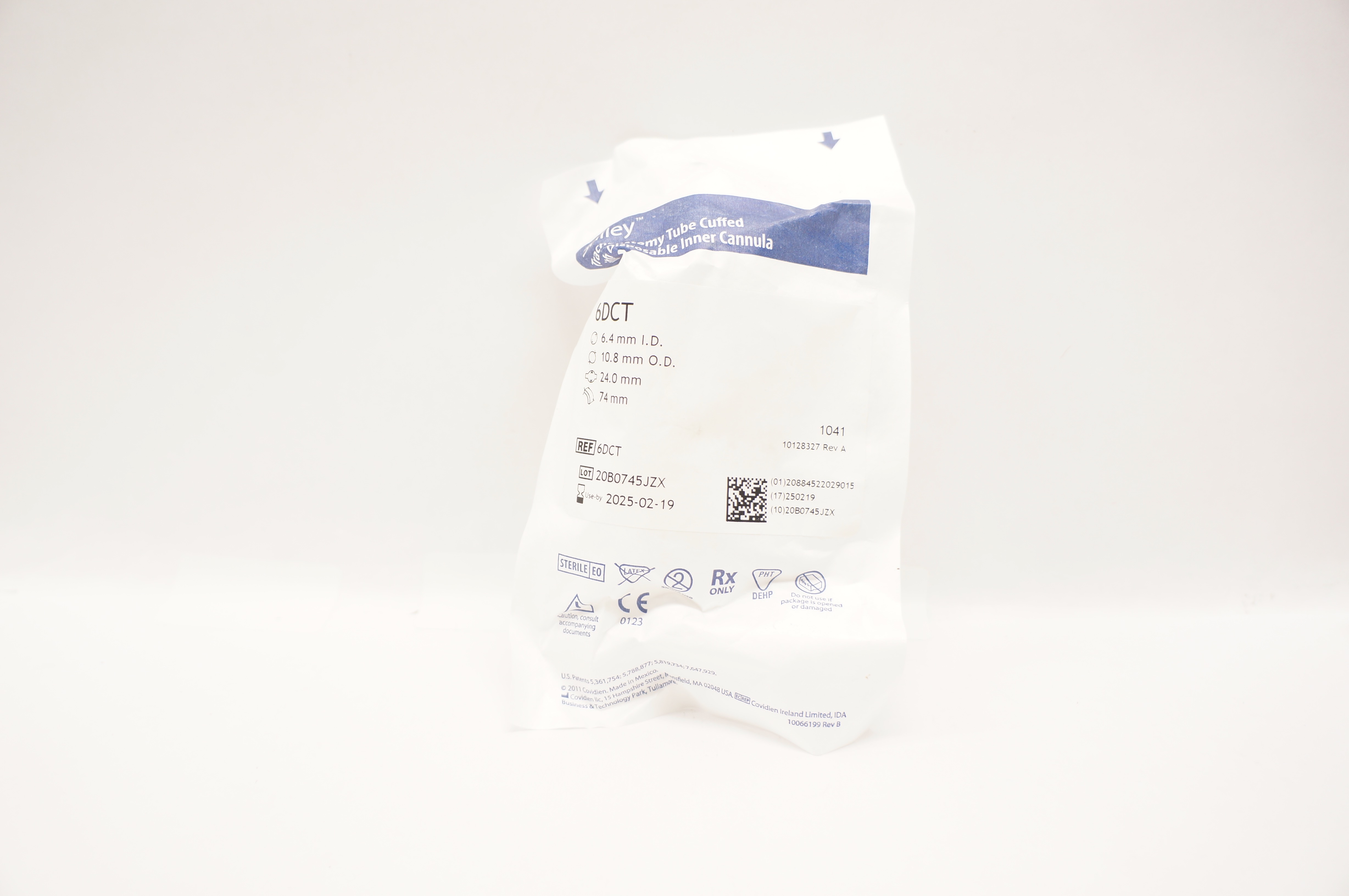 Covidien 6DCT Shiley Tracheostomy Tube Cuffed 6.4mm ID x 10.8mm OD x 24.0 x 74mm