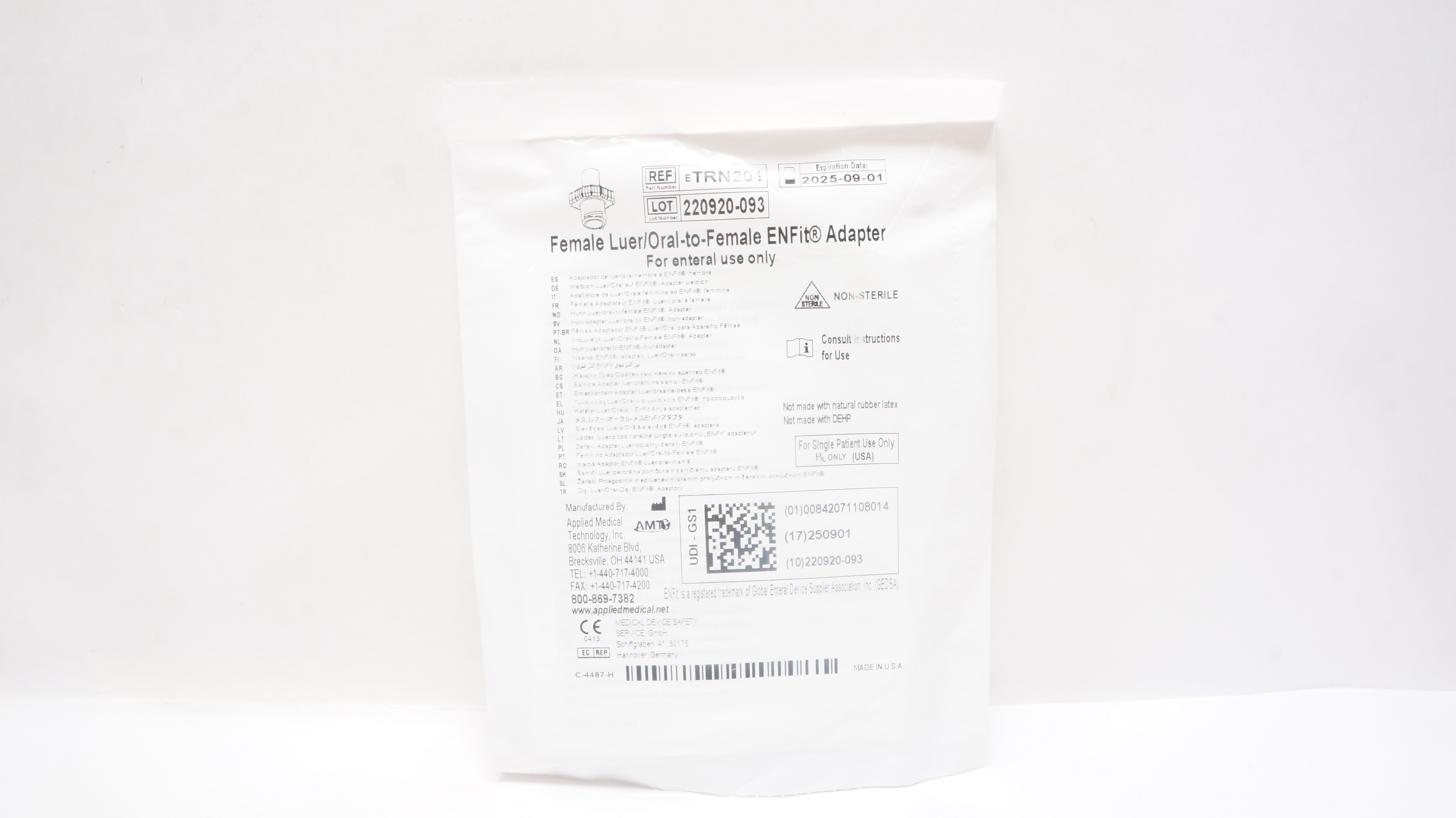 Applied Medical eTRN201 Female Luer/Oral-to-Female ENFit Adapter