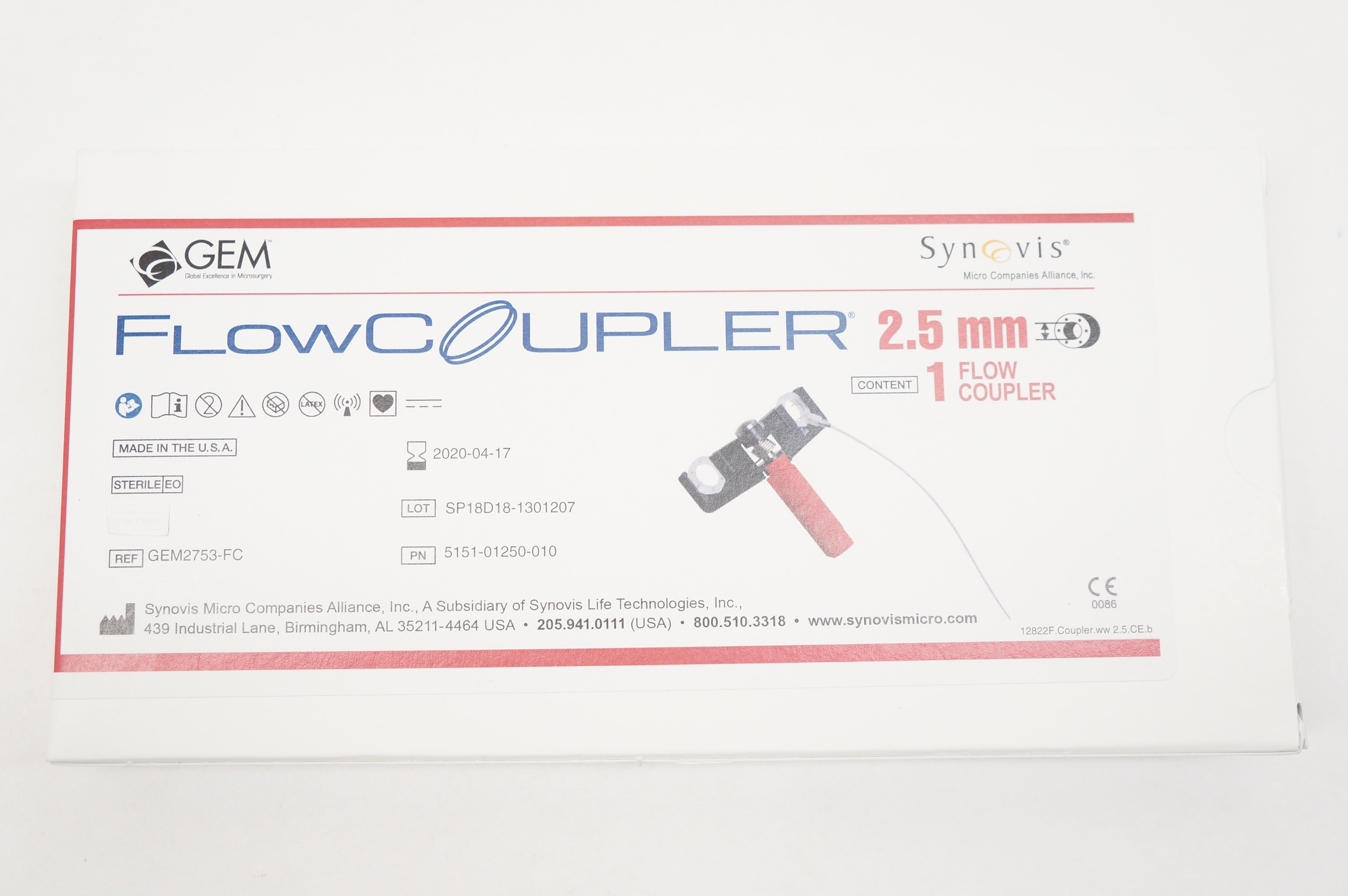 Synovis GEM2753-FC GEM FlowCoupler 2.5mm (x)