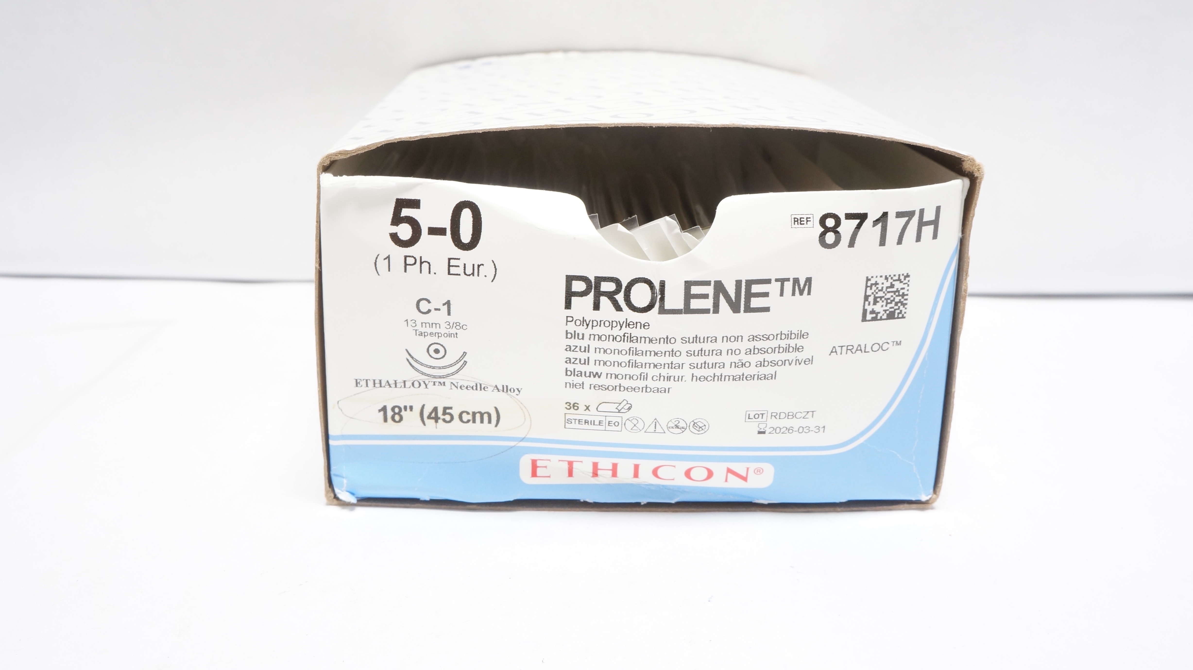 Ethicon 8717H 5-0 PROLENE Stre C-1 13mm 3/8c Taperpoint 18inch - Box of 22
