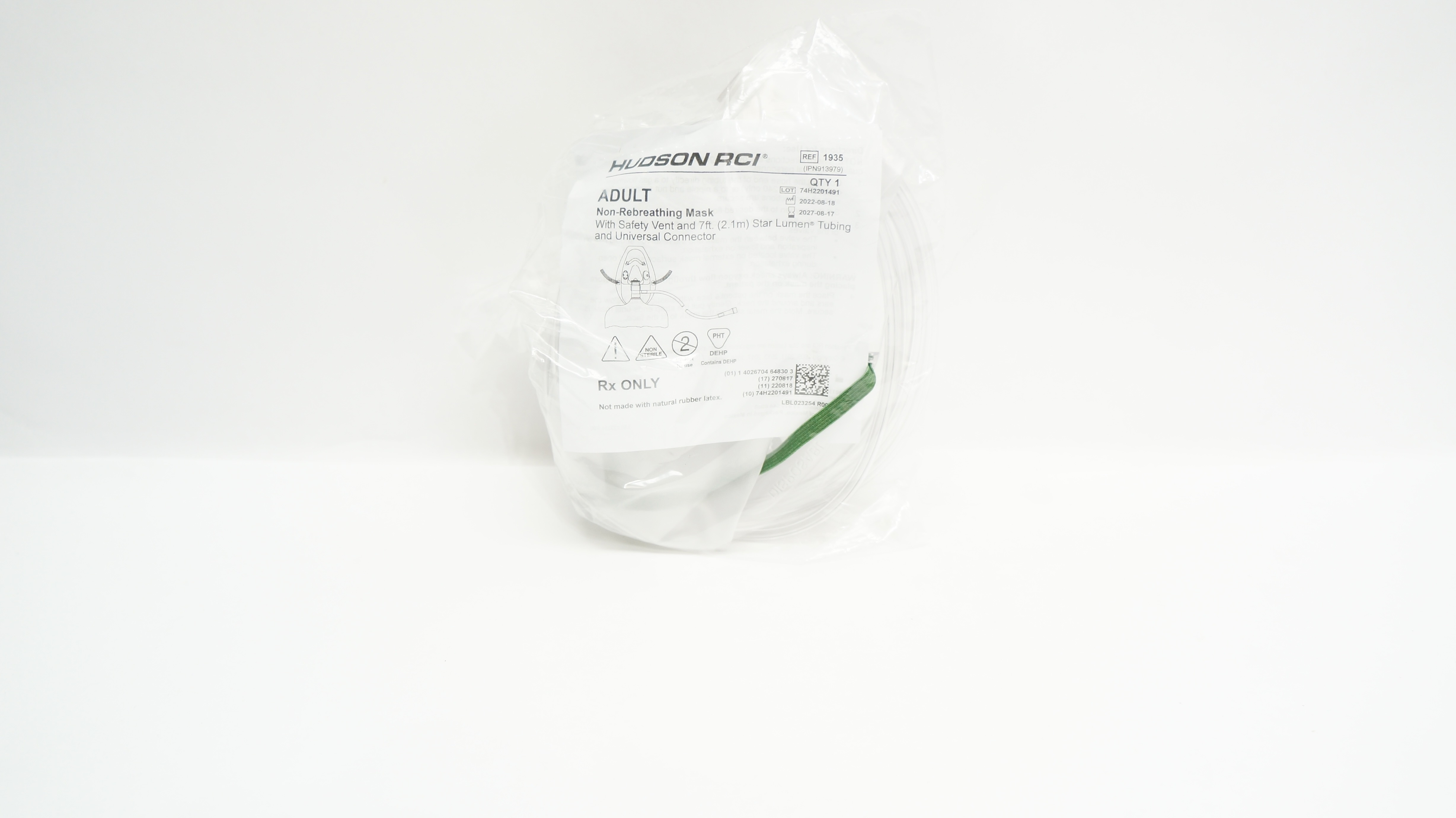 Teleflex 1935 Hudson RCI Adult Non-Rebreathing Oxygen Mask With 7ft. Tubing