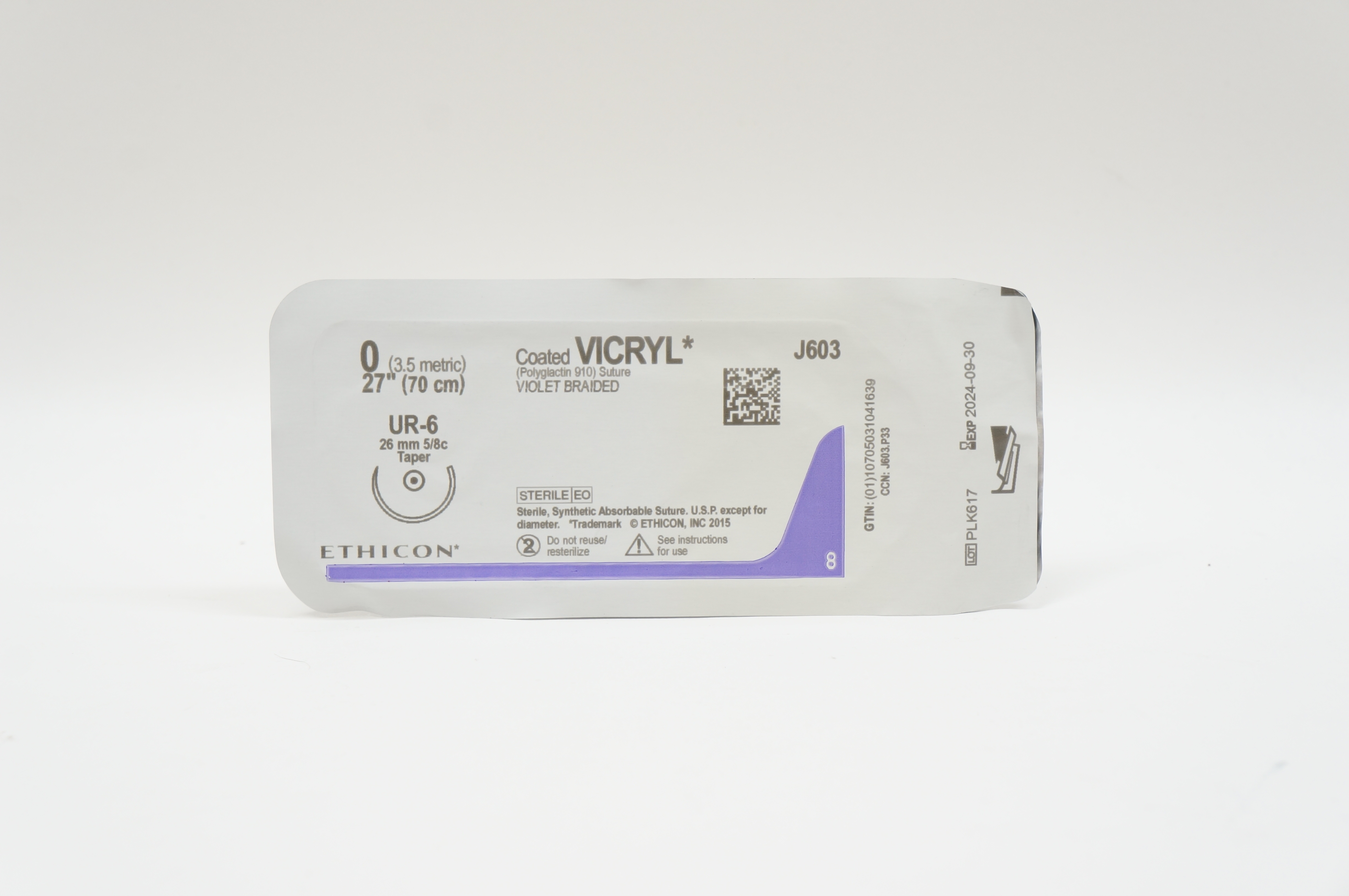 Ethicon J603 0 VICRYL, UR-6, 26mm 5/8c Taper, 27inch