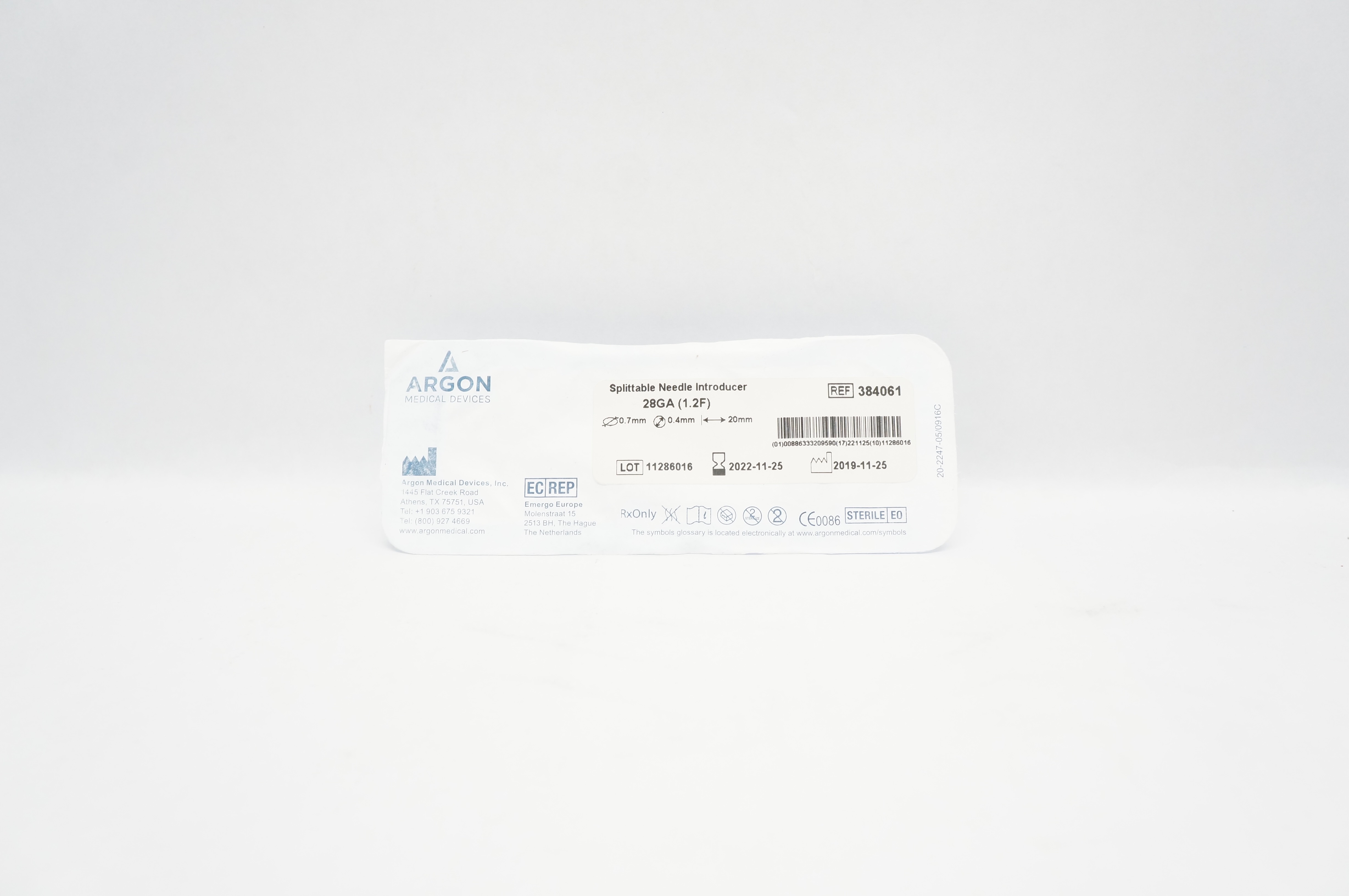 Argon 384061 Splittable Ndle. Introducer 28Ga x 20mm