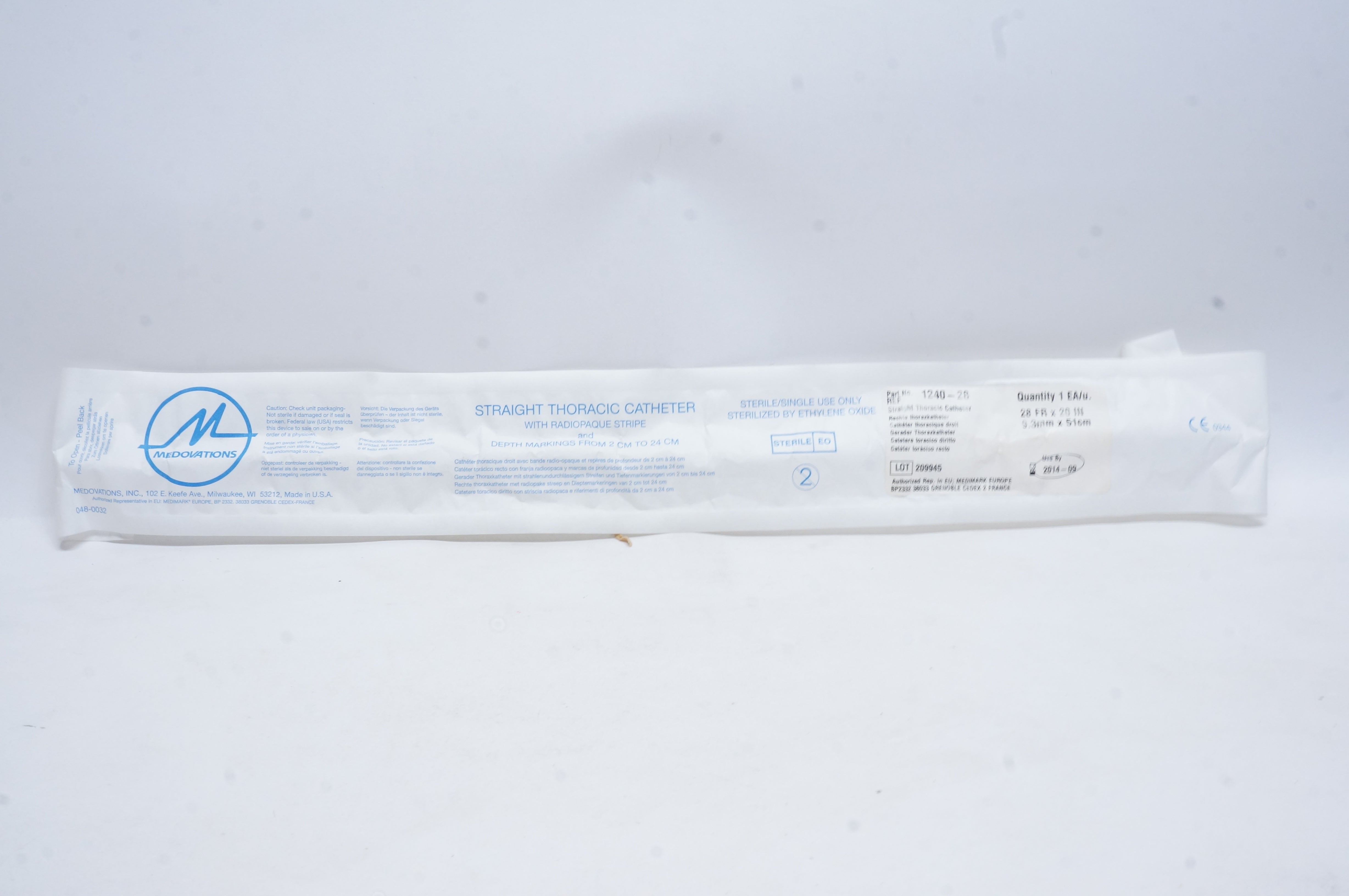 MEDOVATIONS 1240-28 Straight Thoracic Cath. 28Fr. x 20inch (x)