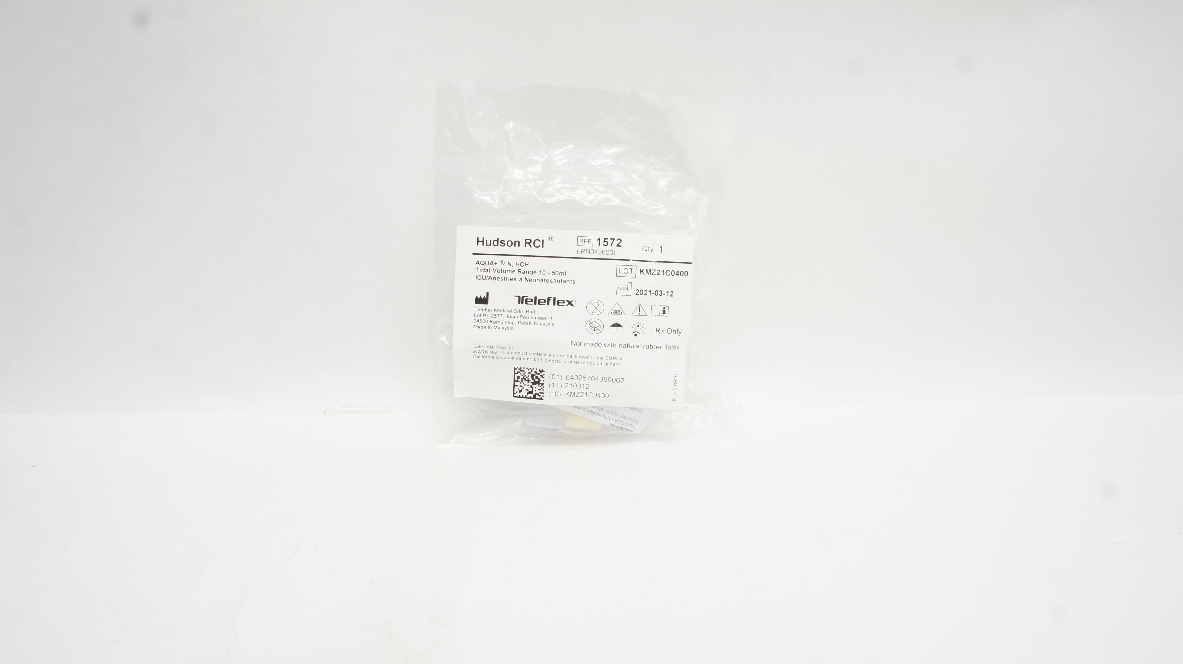 Teleflex 1572 Hudson RCI Aqua+ N, Hygroscopic Condenser Humidifier 10-50ml
