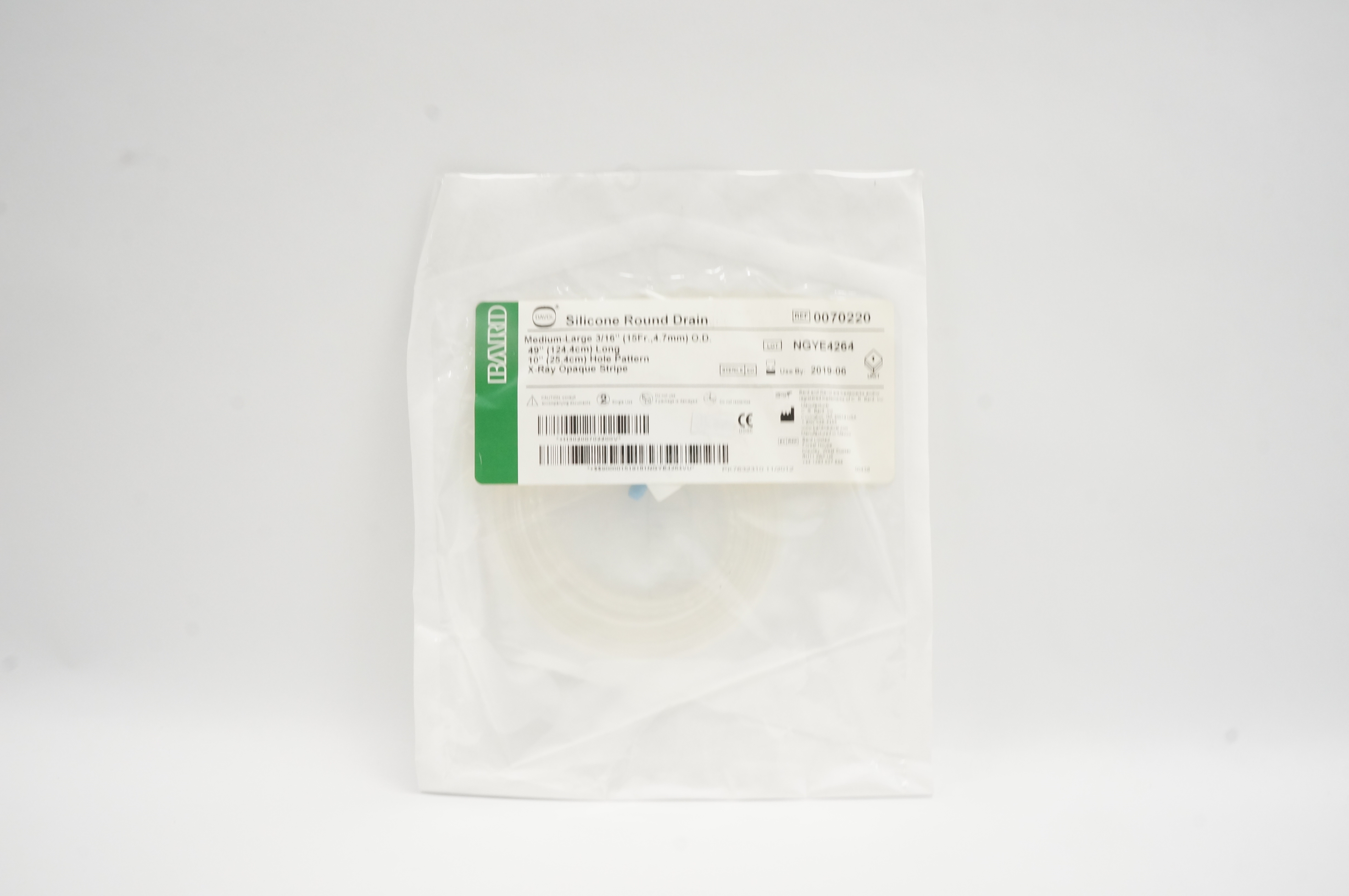 Bard 0070220 Davol Silicone Round Drain 3/16 inch O.D. x 49 inch x 10 inch (x)