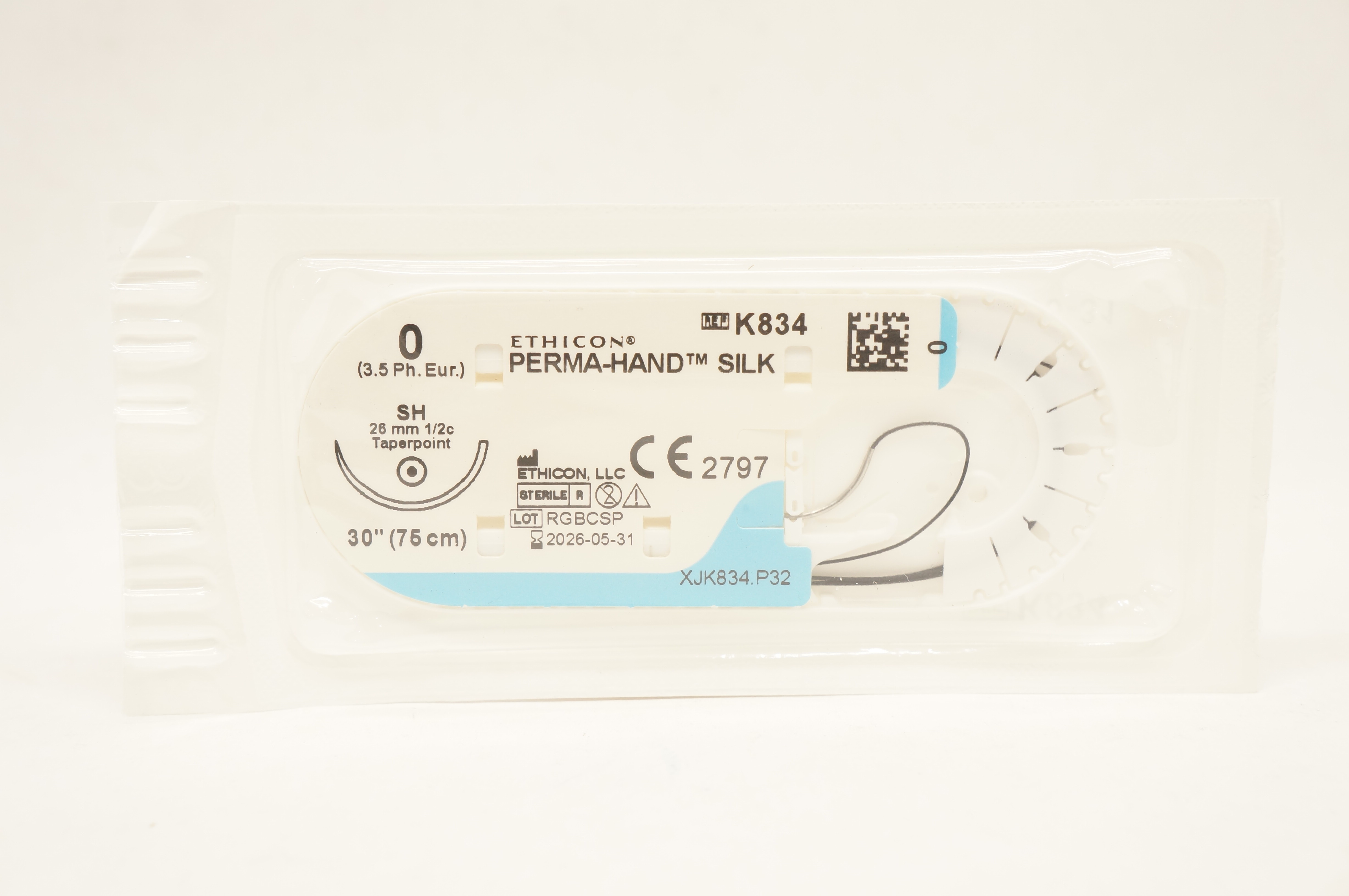 Ethicon K834 0 Perma-Hand Silk Stre SH 26mm 1/2c Taperpoint, 30inch