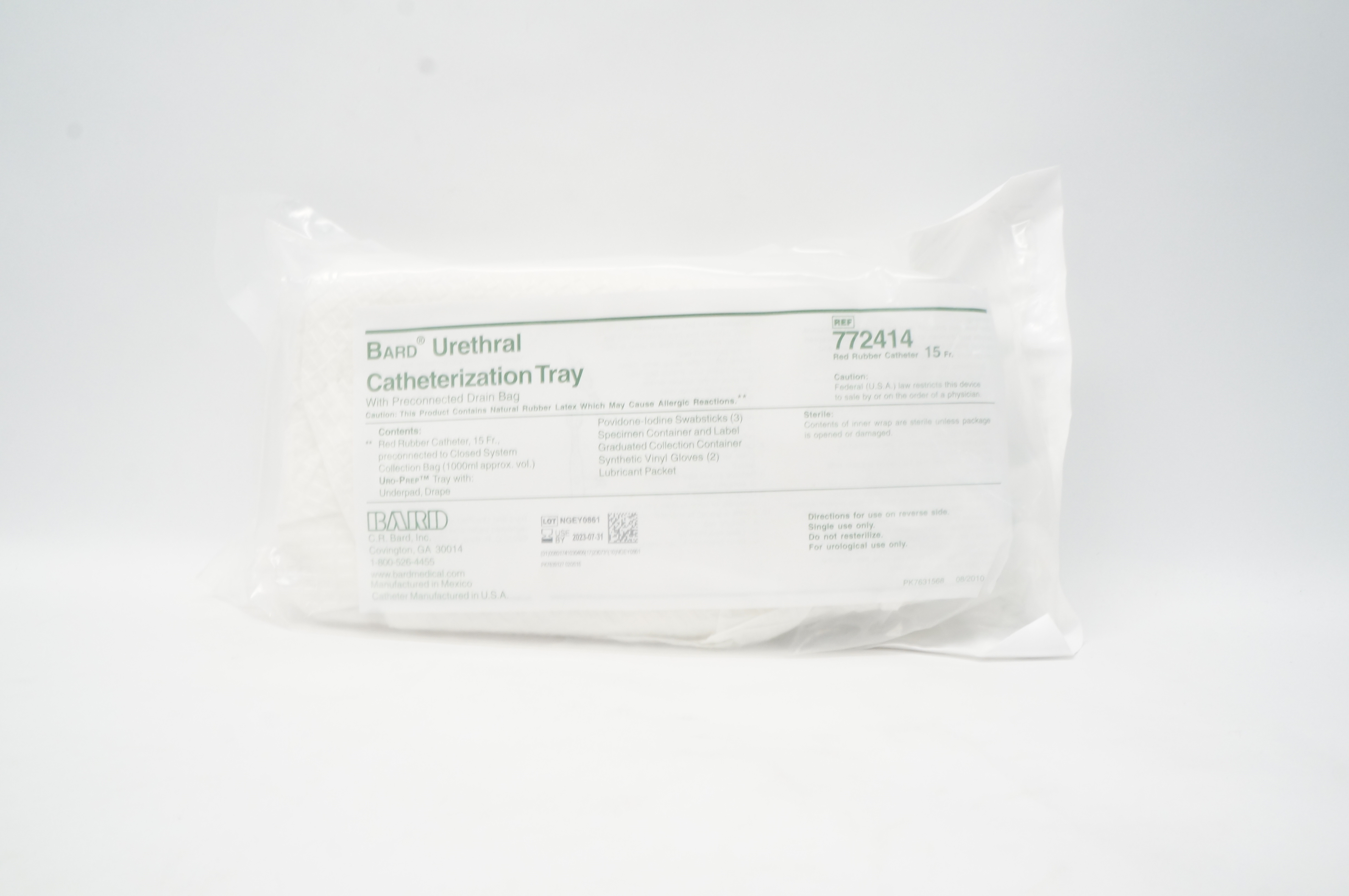 Bard 772414 Urethral Catheterization Tray Red Rubber Cath. 15Fr.