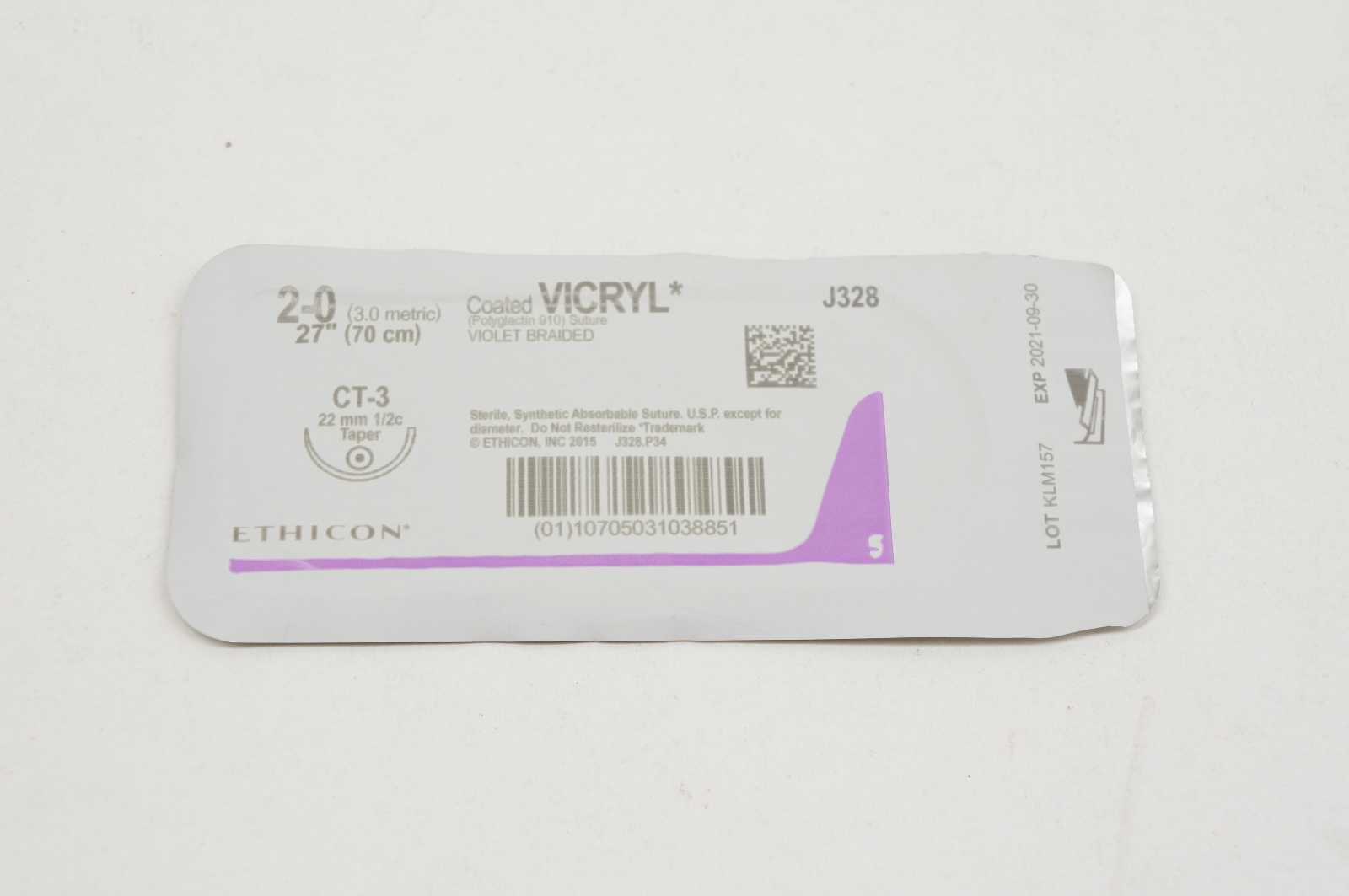 Ethicon J328 2-0 VICRYL, CT-3, 22mm 1/2c Taper, 27inch