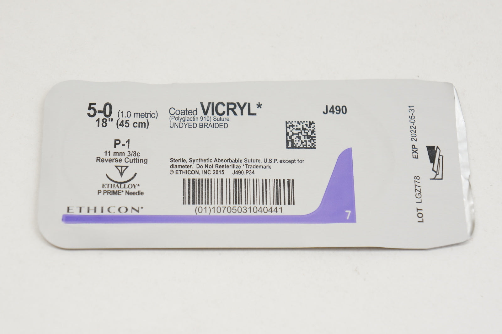 Ethicon J490 5-0 VICRYL, P-1, 11mm 3/8c, 18inch