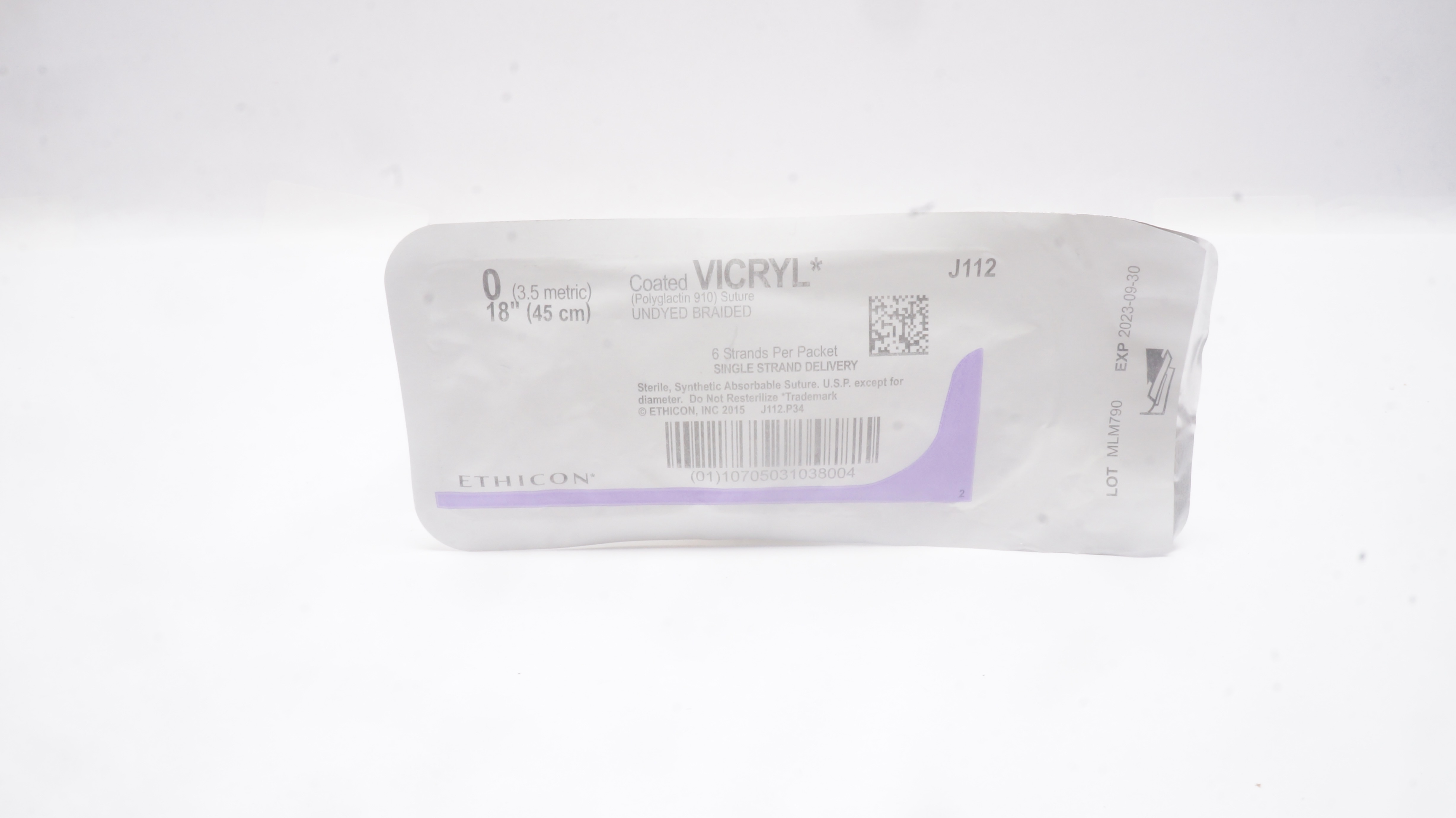 Ethicon J112 0 VICRYL, Undyed Braided, 18inch