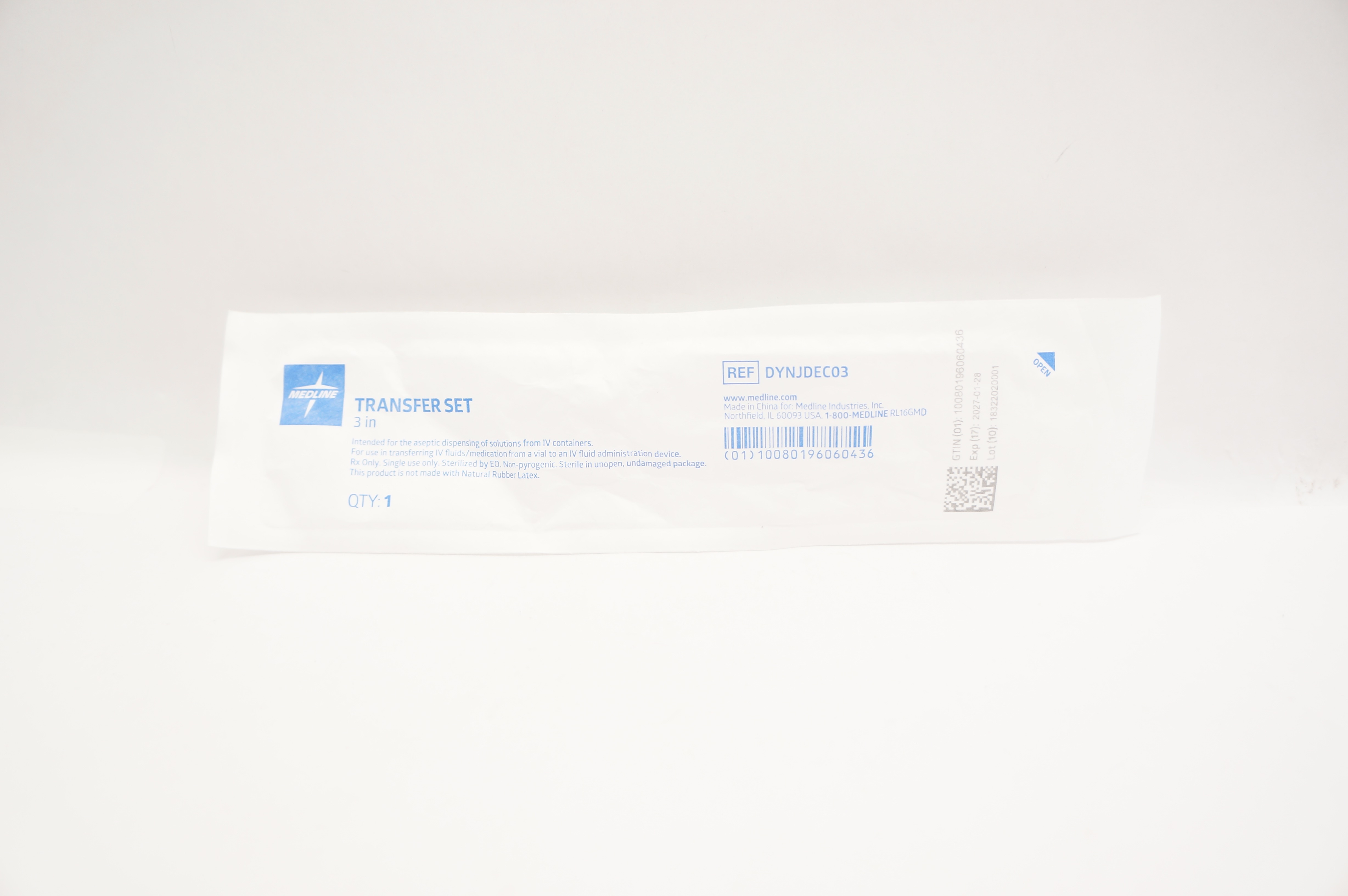 Medline DYNJDEC03 Transfer Set 3 inch
