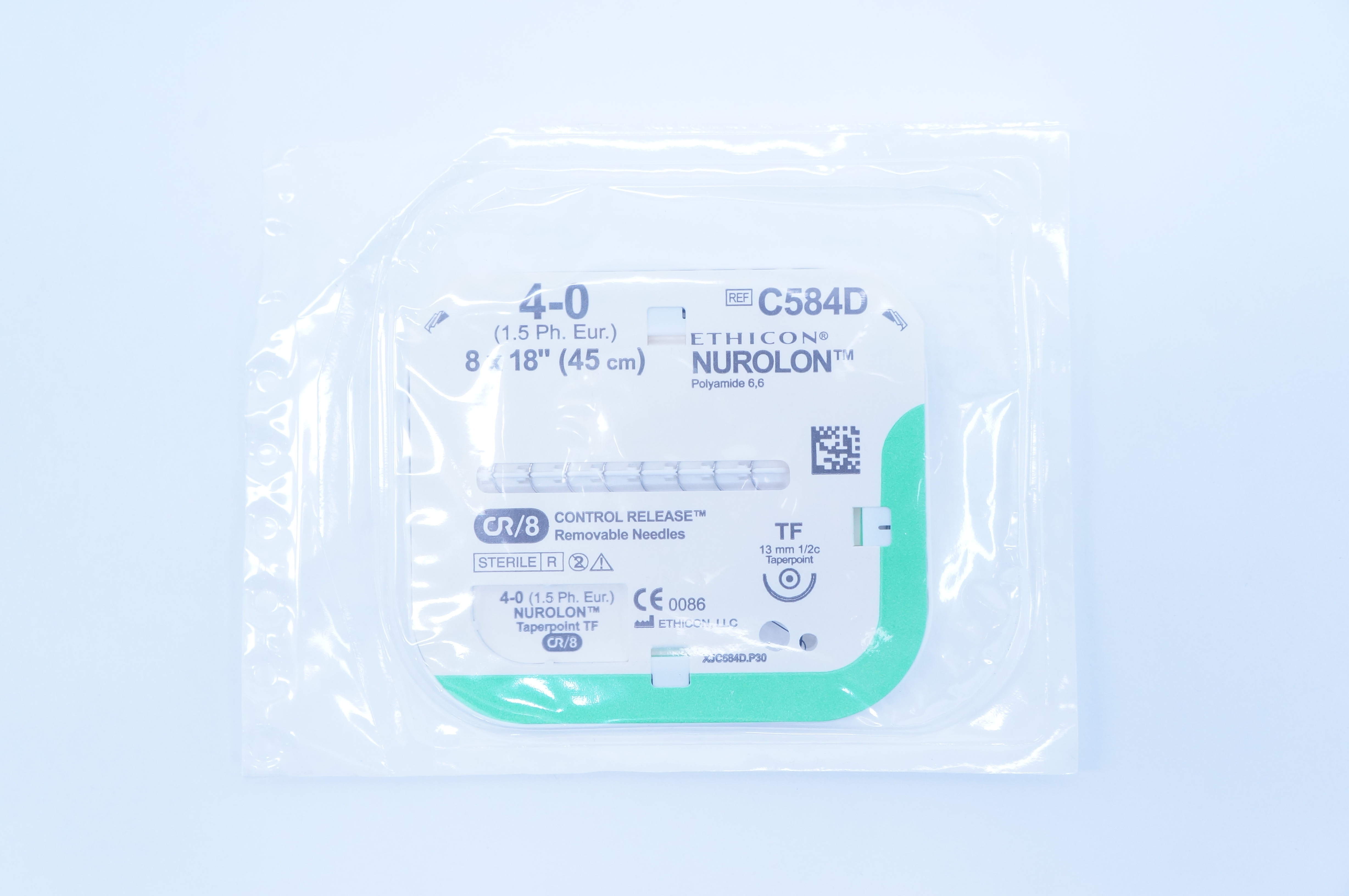 Ethicon C584D 4-0 NUROLON, TF, 13mm 1/2c Taperpoint, 8 x 18inch