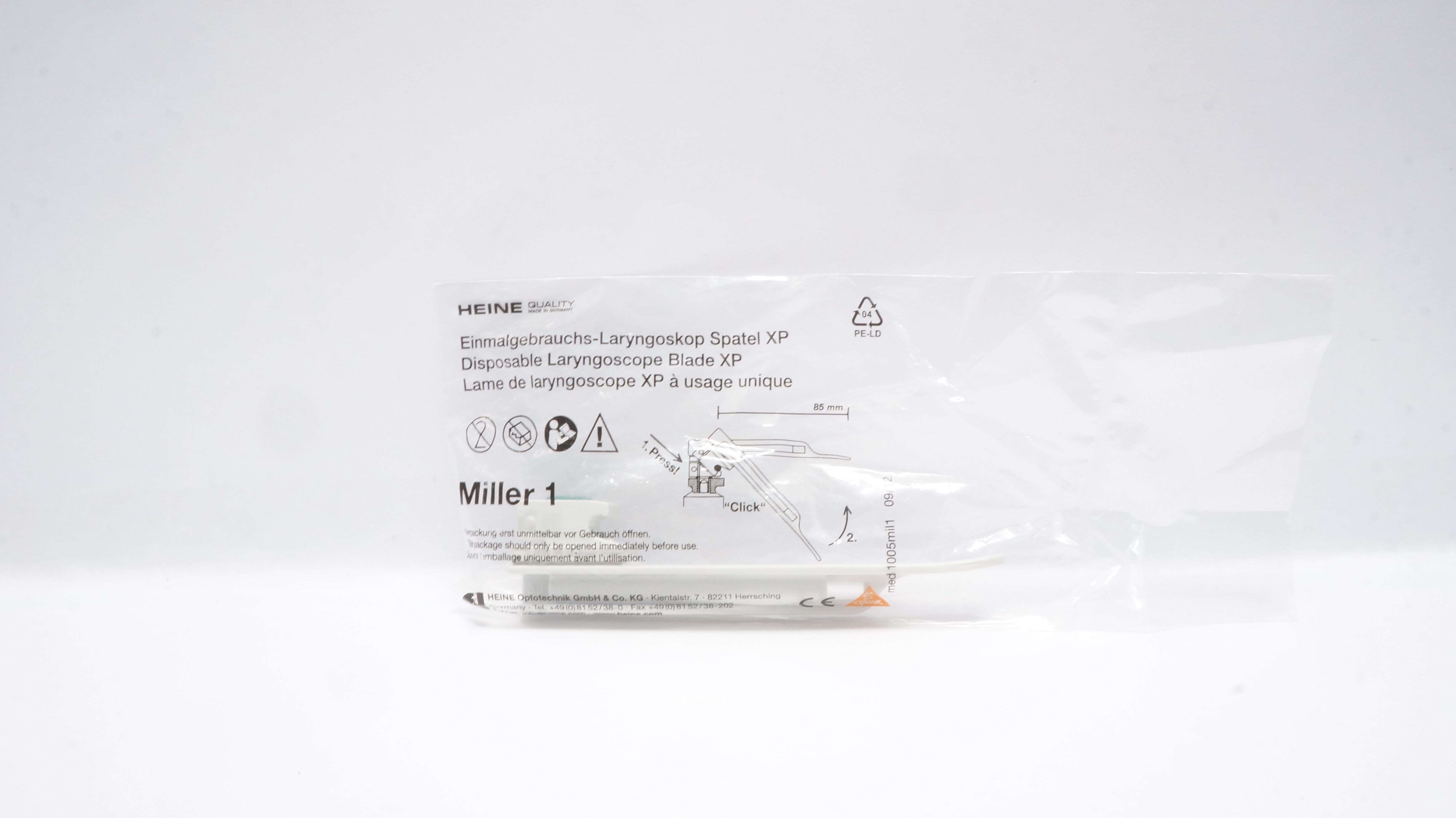 Heine Optotechnik Miller 1 Disposable Laryngoscope Blade XP