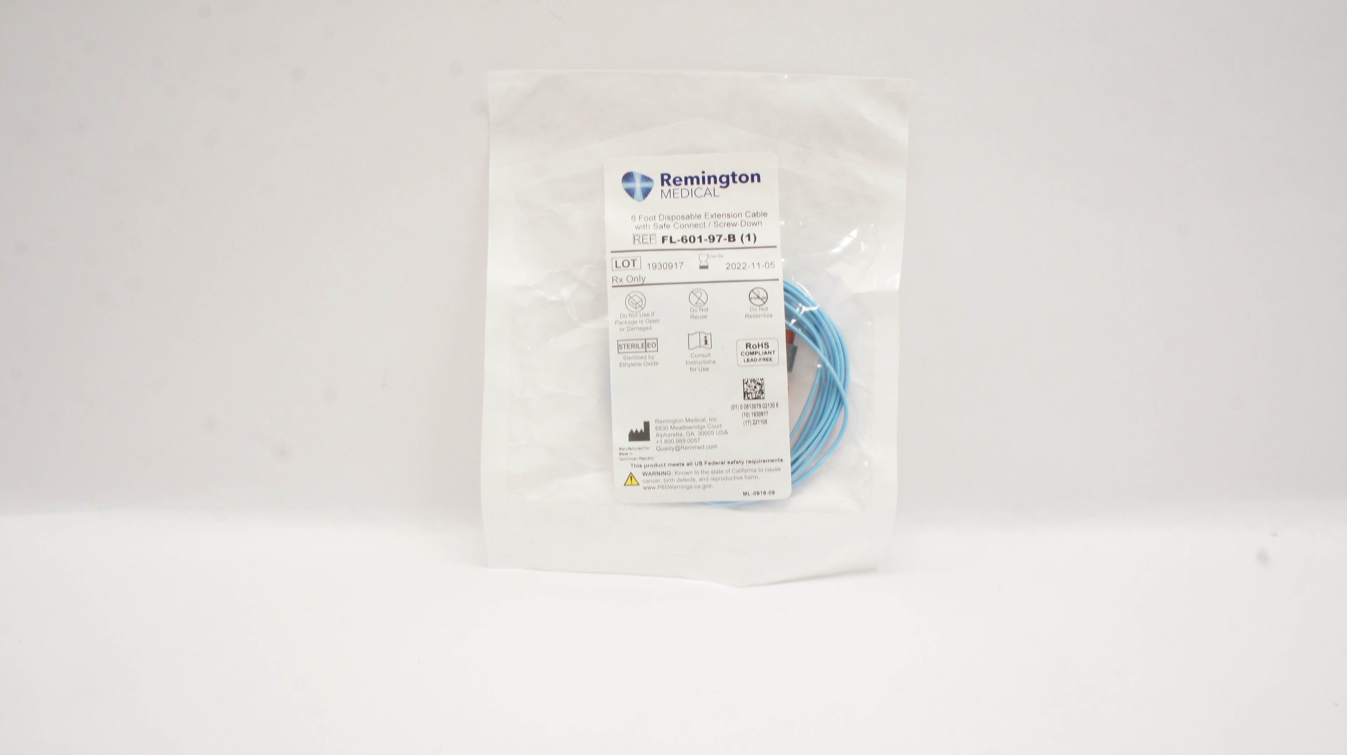 Remington Medical FL-601-97-B 6 Foot Disposable Extension Cable (x)
