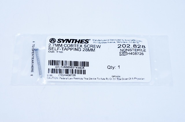 Synthes 202.828 2.7mm Cortex Screw Self-Tapping 28mm
