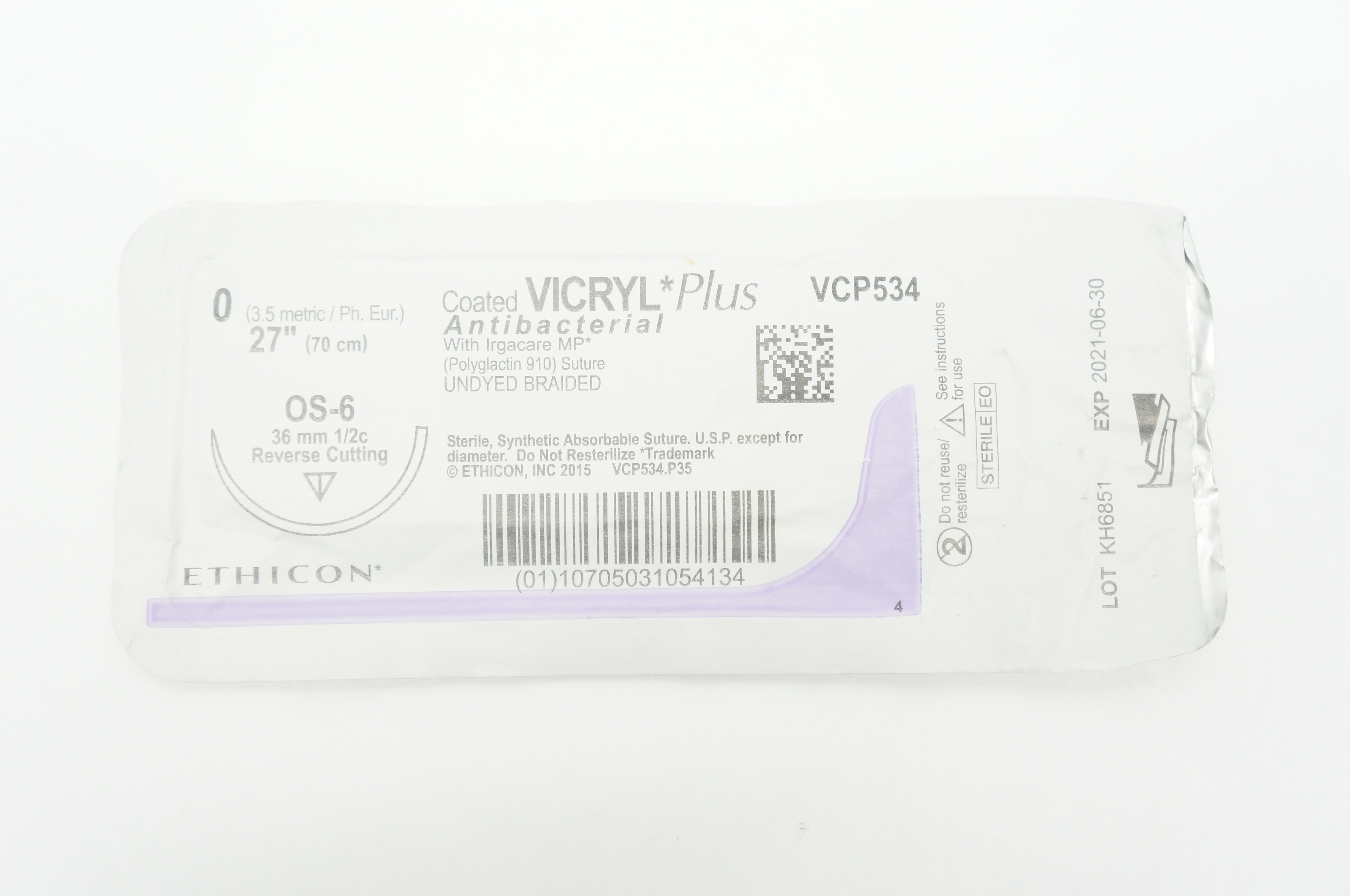 Ethicon VCP534 0 VICRYL Plus OS-6 36mm 1/2c Reverse Cutting 27inch
