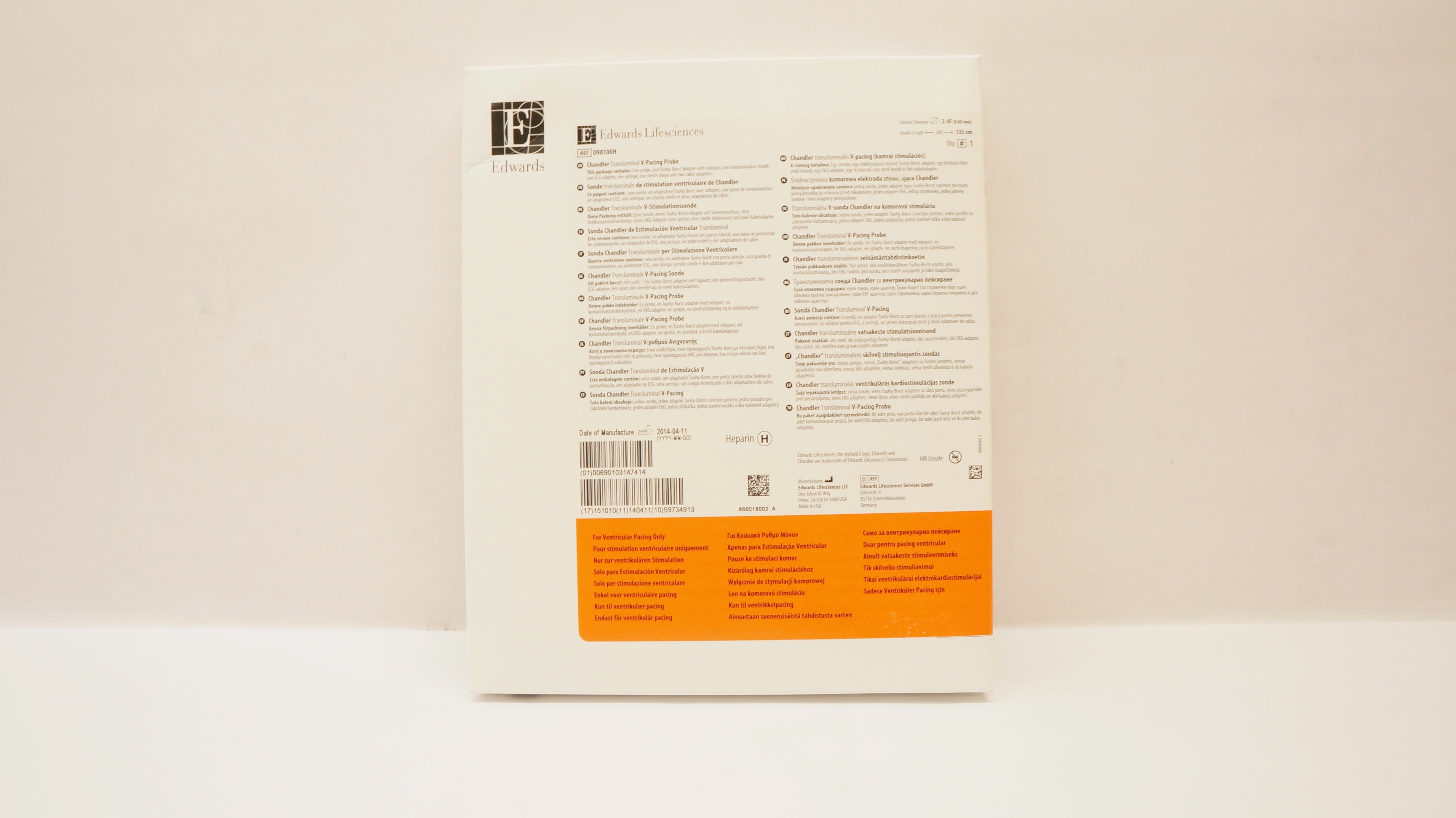 Edwards Lifesciences D98100H Chandler Transluminal V-Pacing Probe 2.4Fx135cm (x)