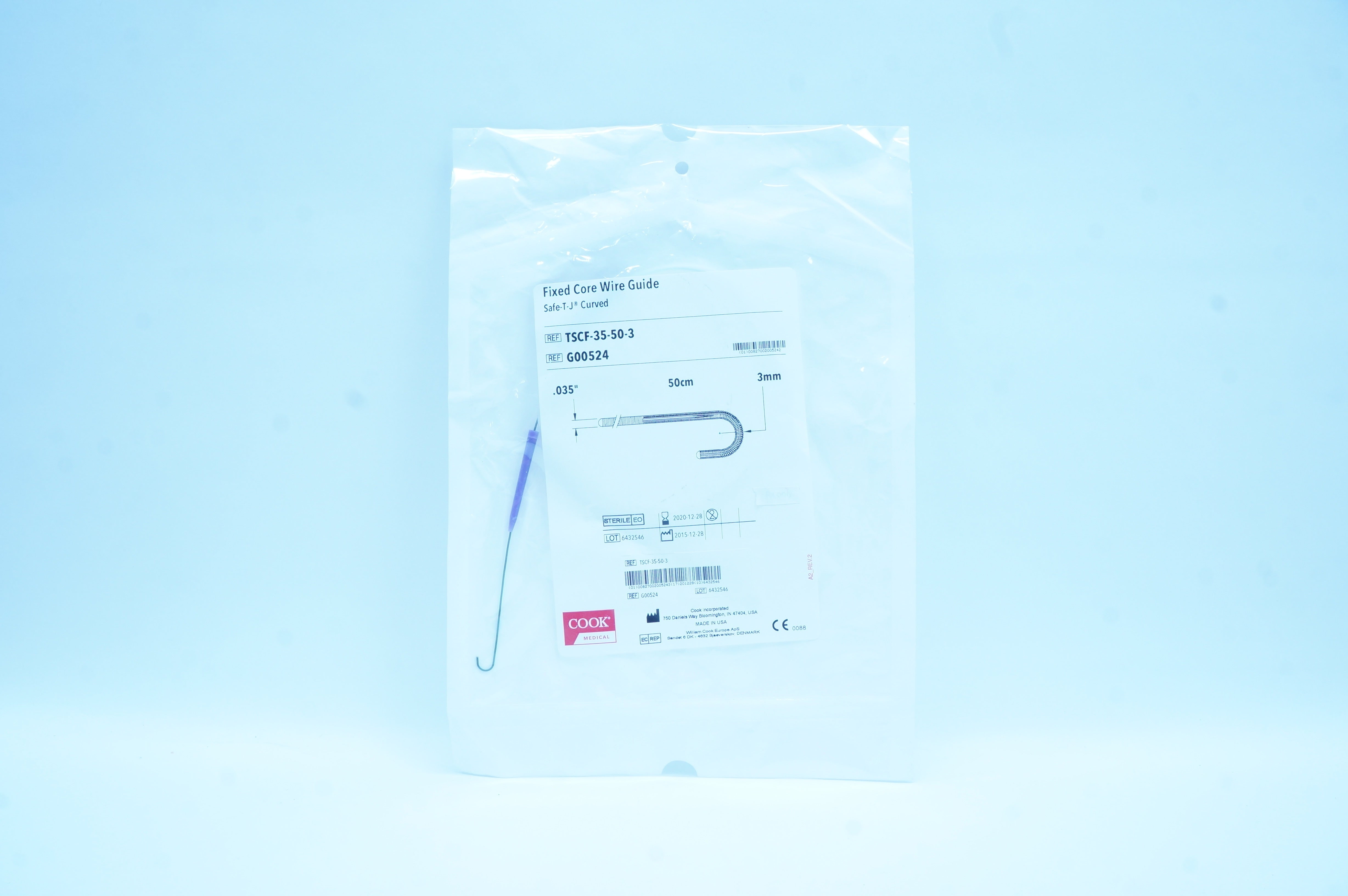 Cook Medical G00524 Fixed Core Wire Guide Safe-T-J .035 inch x 50cm x 3mm (x)