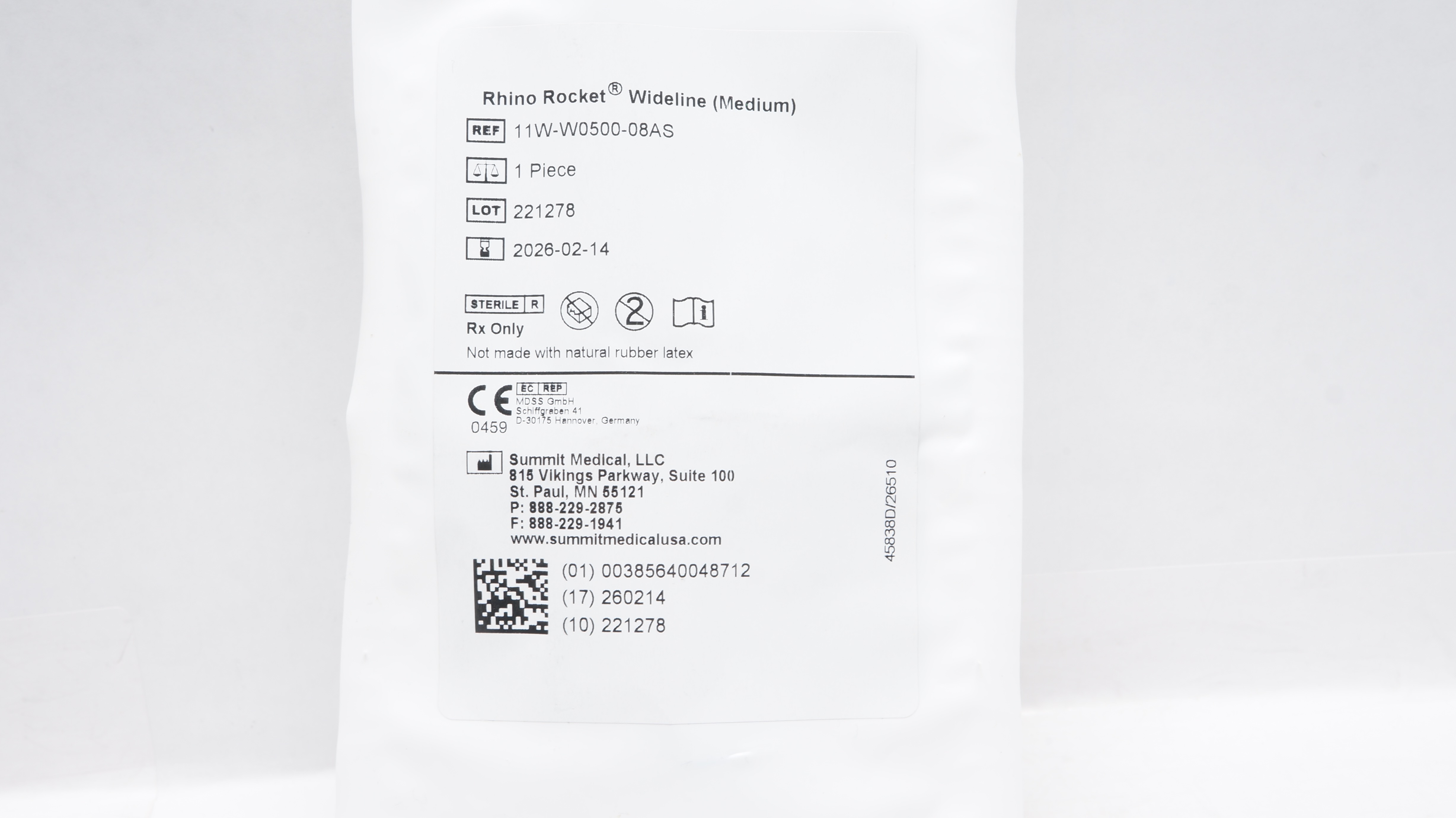 Summit Medical 11W-W0500-08AS Rhino Rocket Wideline Nasal Pack Medium