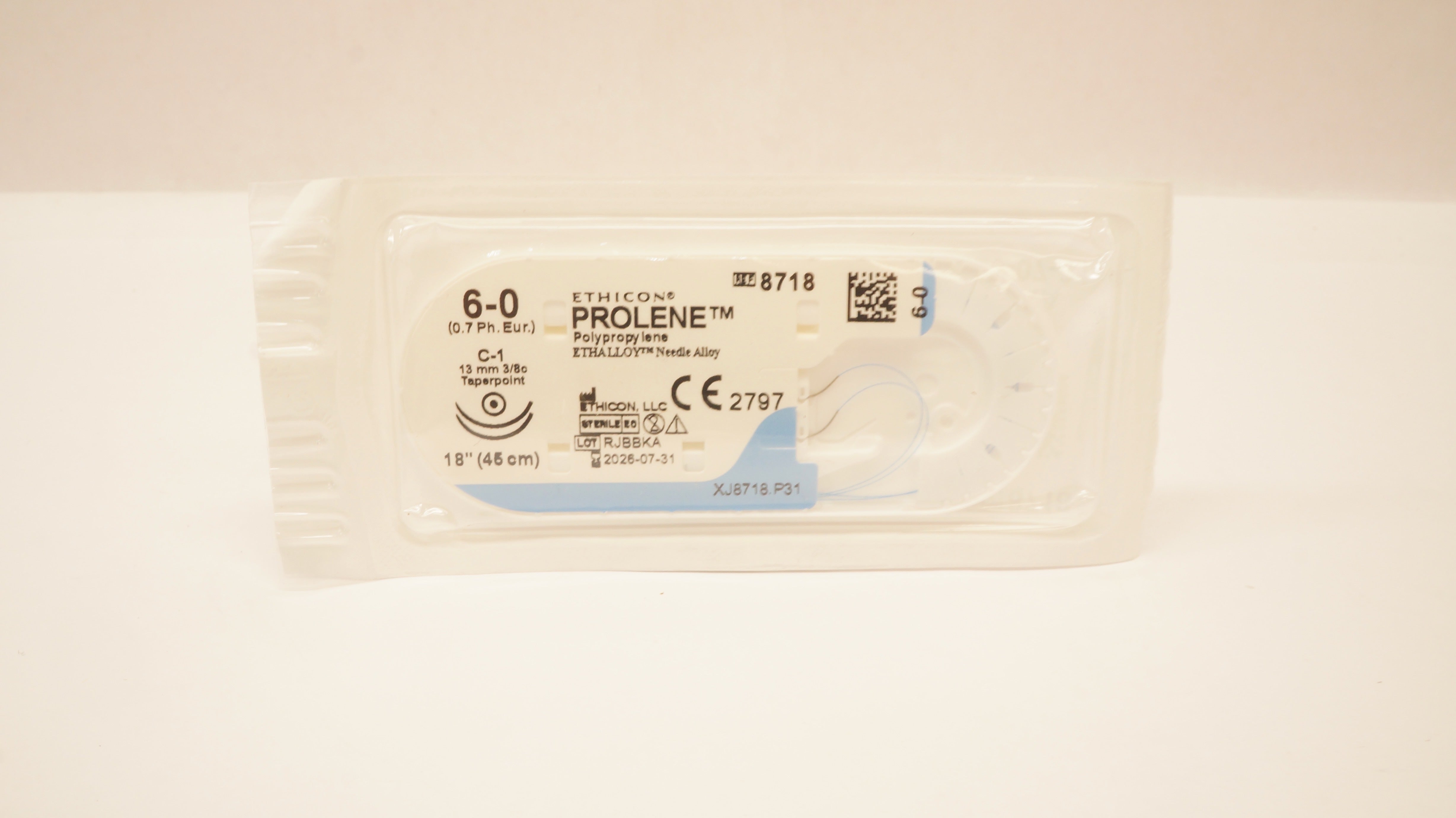 Ethicon 8718 6-0 PROLENE Polypropylene Stre C-1, 13mm 3/8c Taperpoint, 18inch
